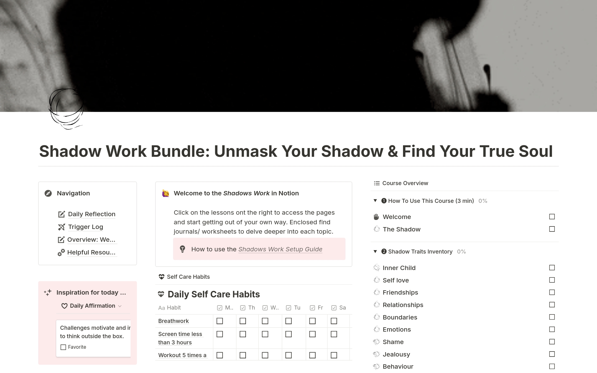 En förhandsgranskning av mallen för Shadow Work Bundle