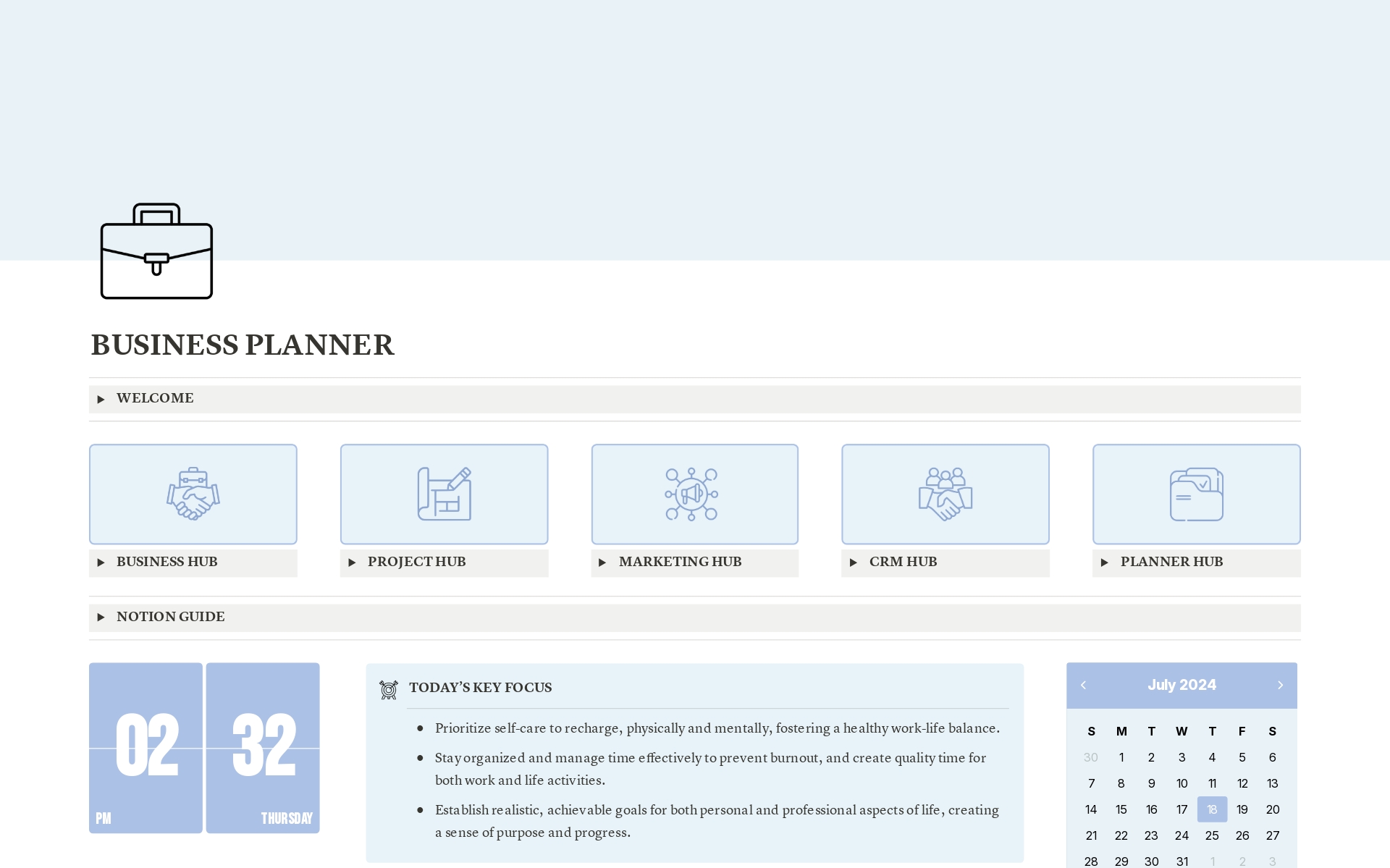A template preview for Business Planner - Blue