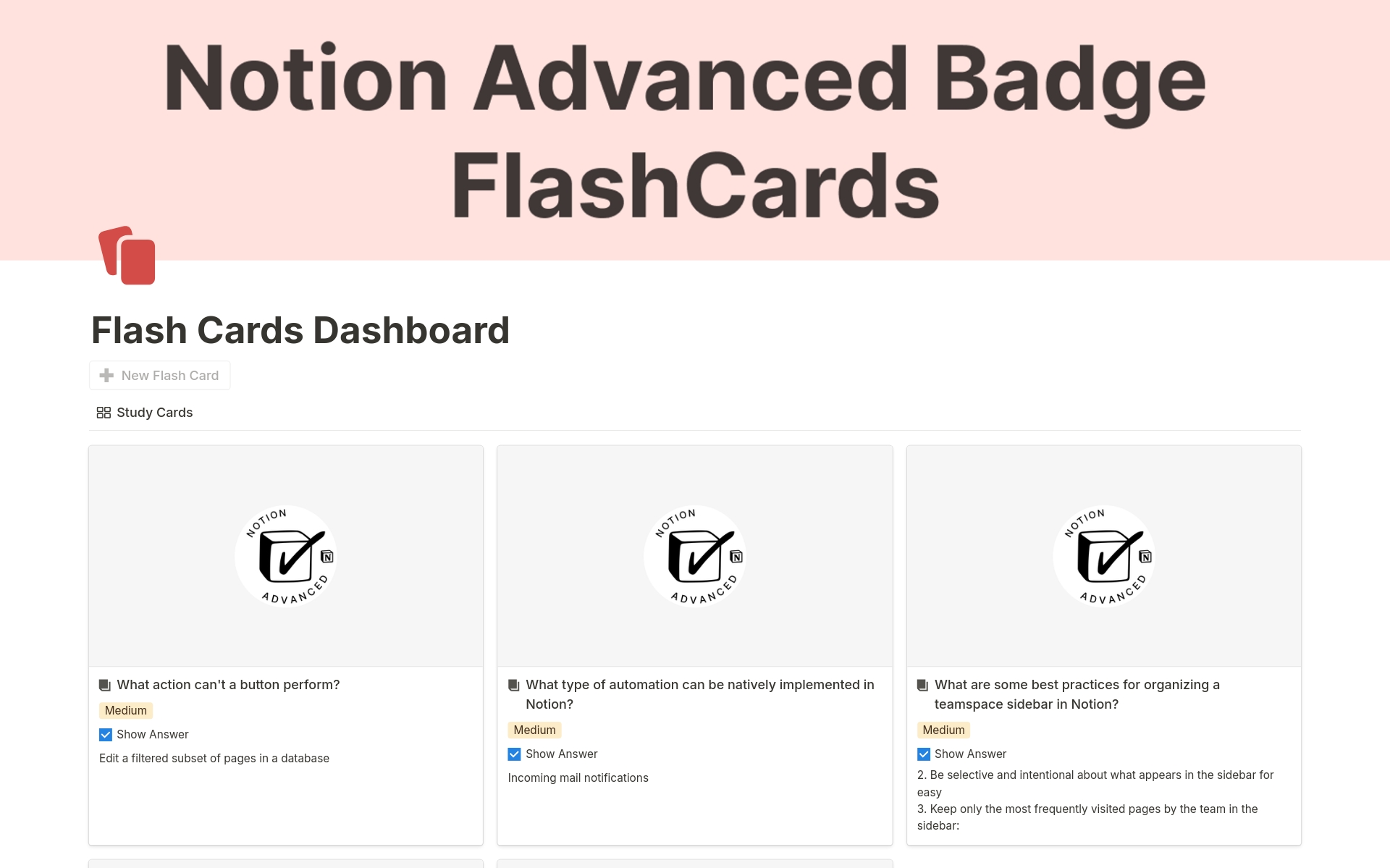 FREE Notion Advanced Badge Flashcards: Conquer the Exam

Unlock the full power of Notion and snag the coveted Notion Advanced Badge with FREE flashcard study guide!

This comprehensive deck, meticulously crafted by Notion experts.