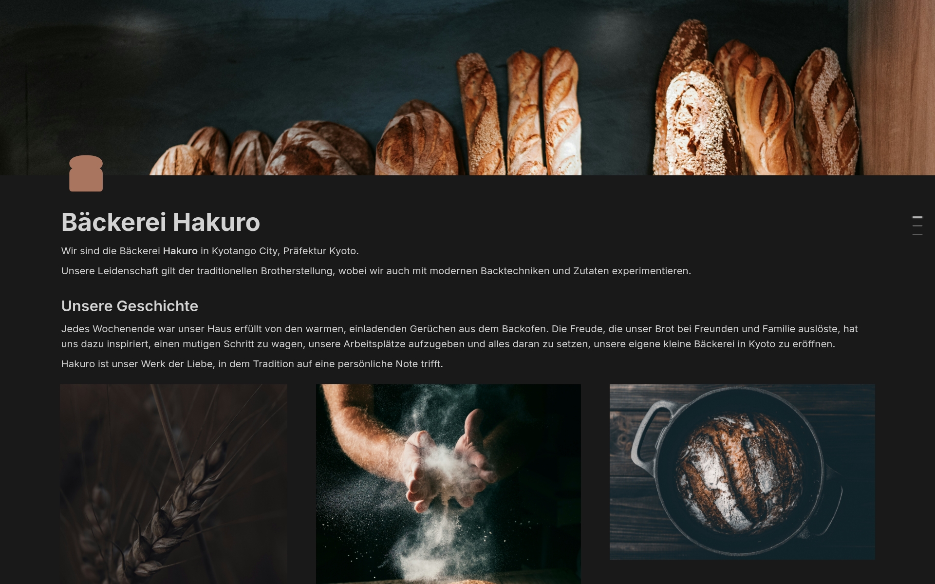 Eine Vorlage für eine elegante Website deiner Bäckerei.