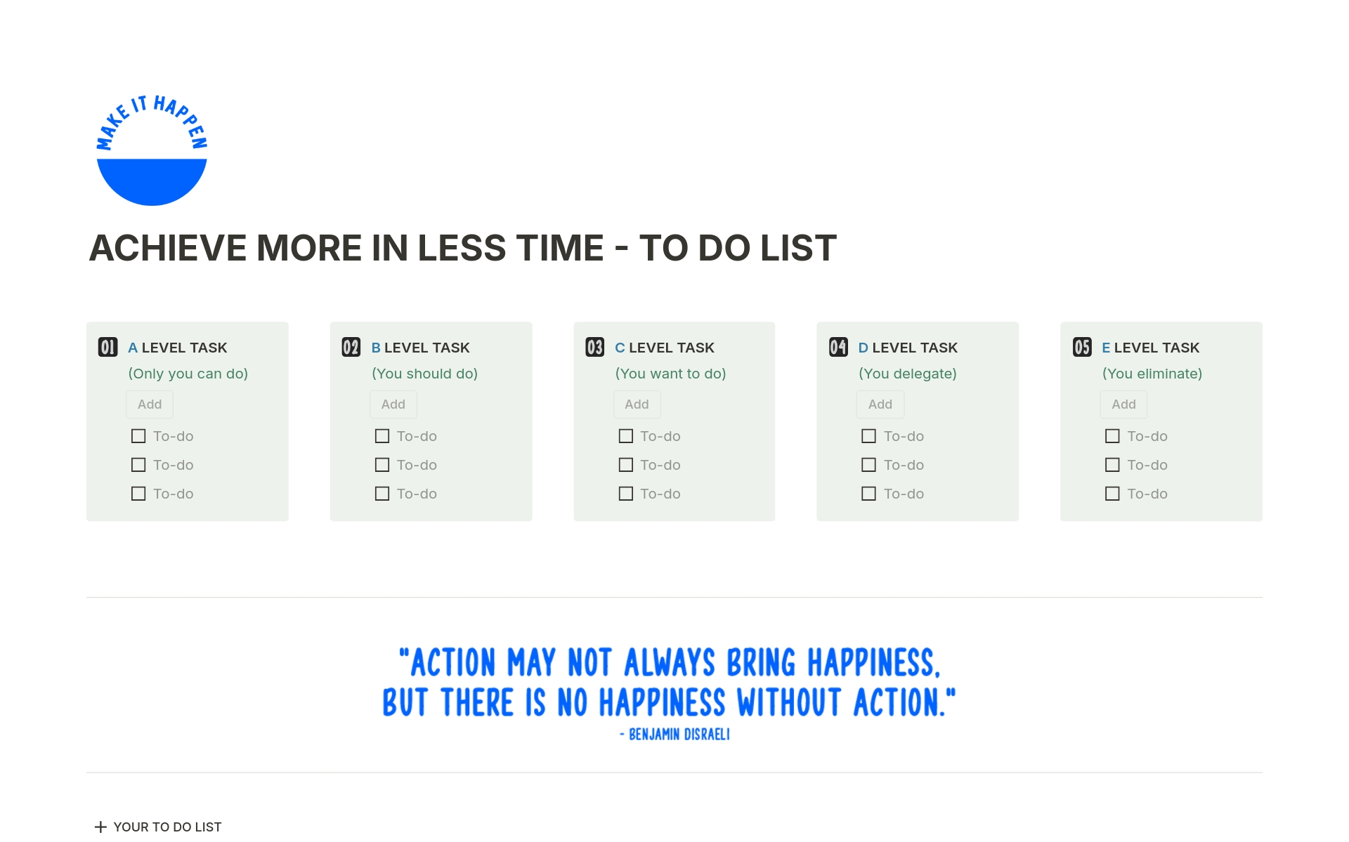 A template preview for ACHIEVE MORE IN LESS TIME - TO DO LIST