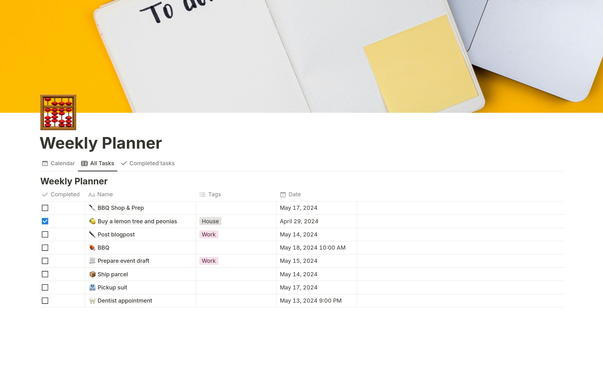 A comprehensive weekly planner template for organizing tasks and appointments with an integrated calendar.
