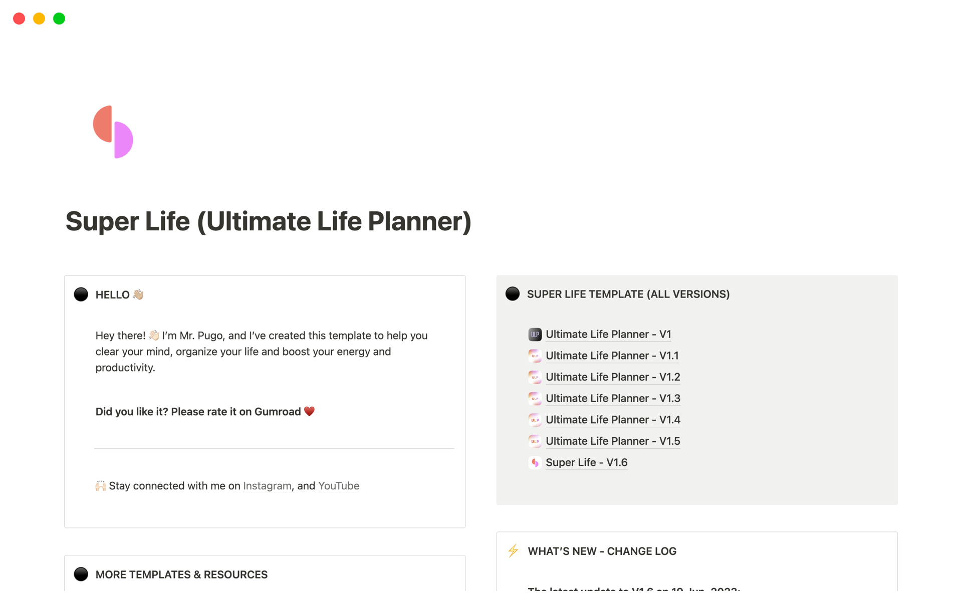 Aperçu du modèle de Super Life (Ultimate Life Planner)