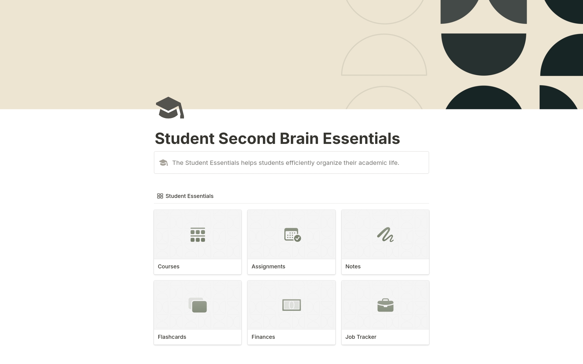 A template preview for Student Second Brain Essentials