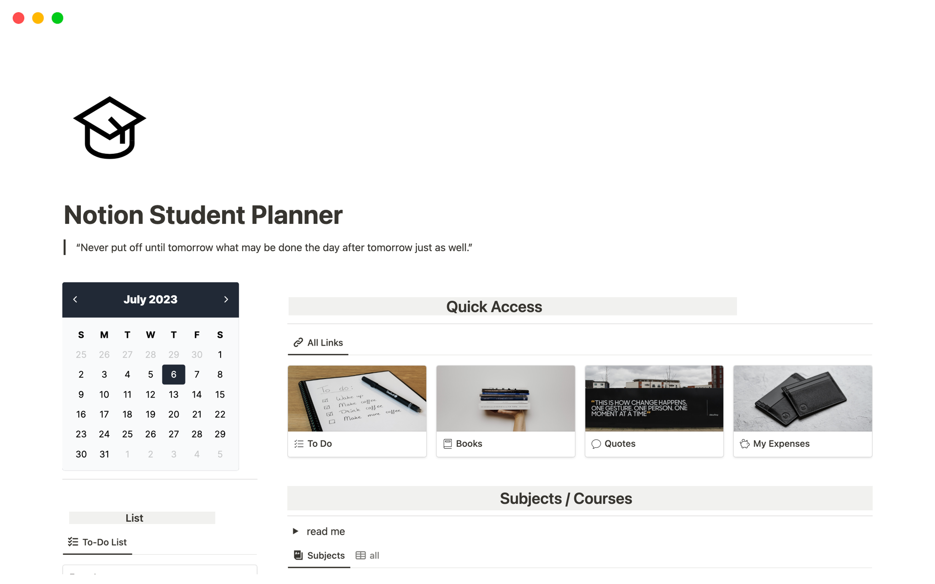 Eine Vorlagenvorschau für Minimal Study Template