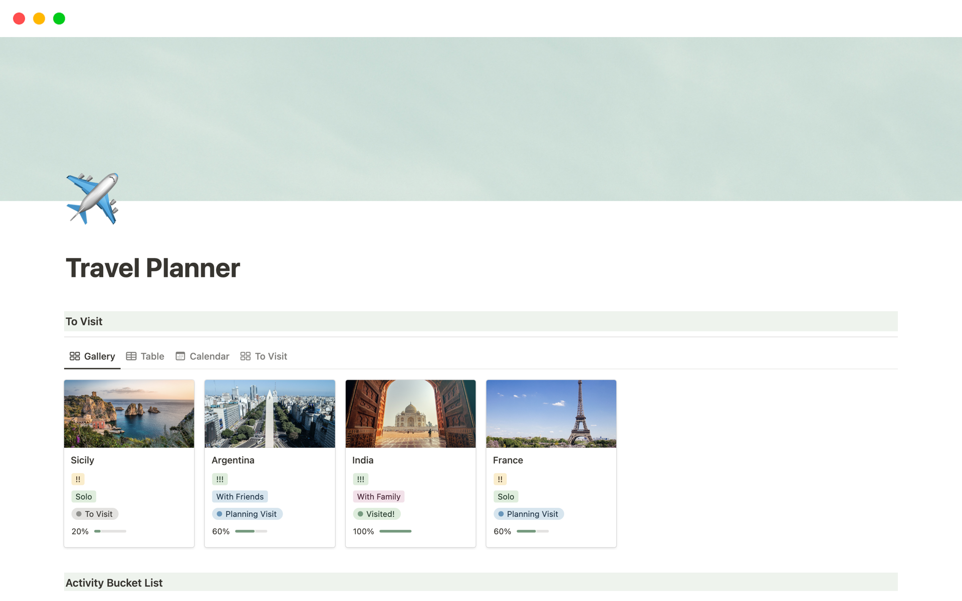 This is a fully functional, ready to use Notion travel planner to help you plan visits and create travel checklists! 