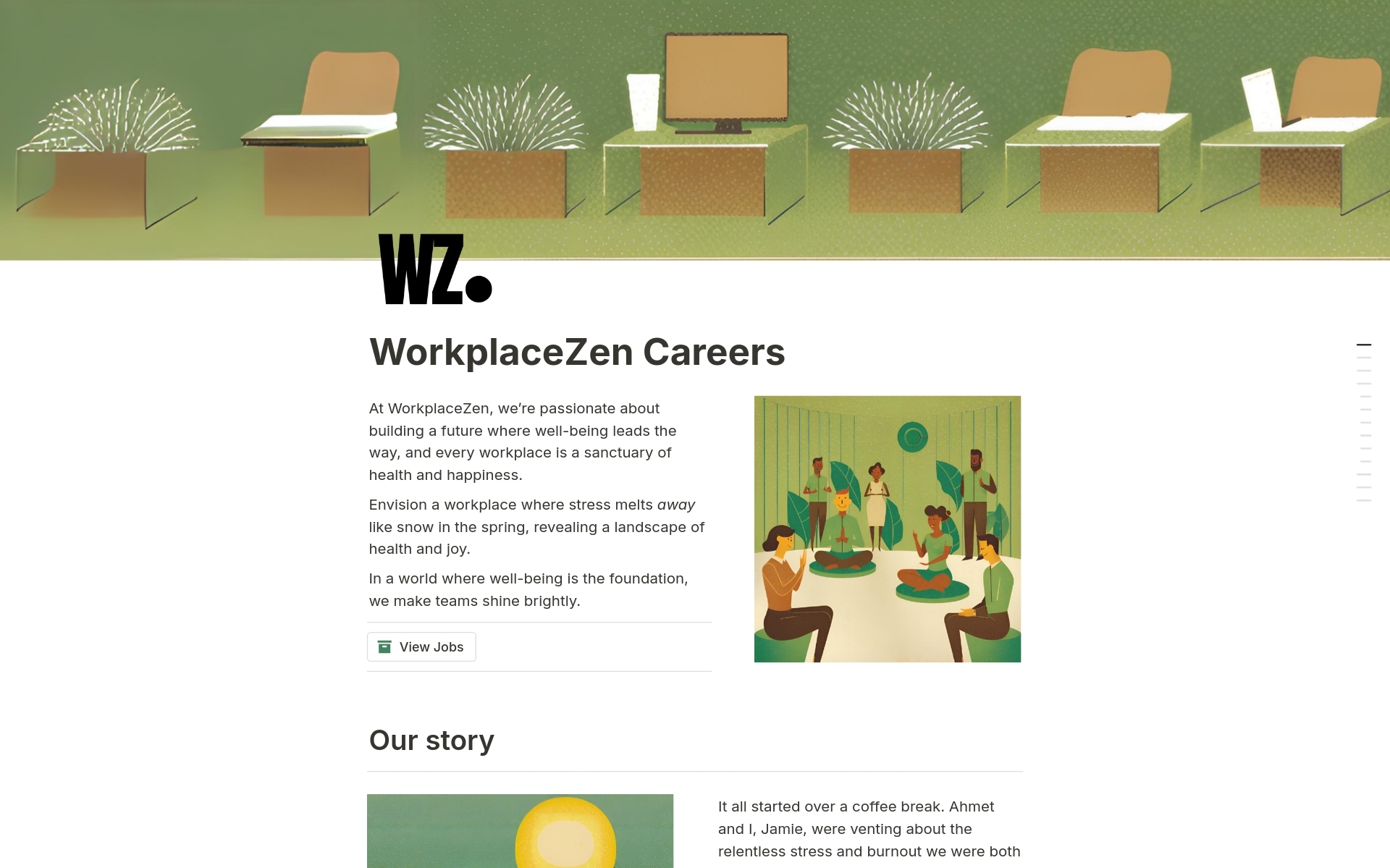 A fun careers page template with a jobs board.
