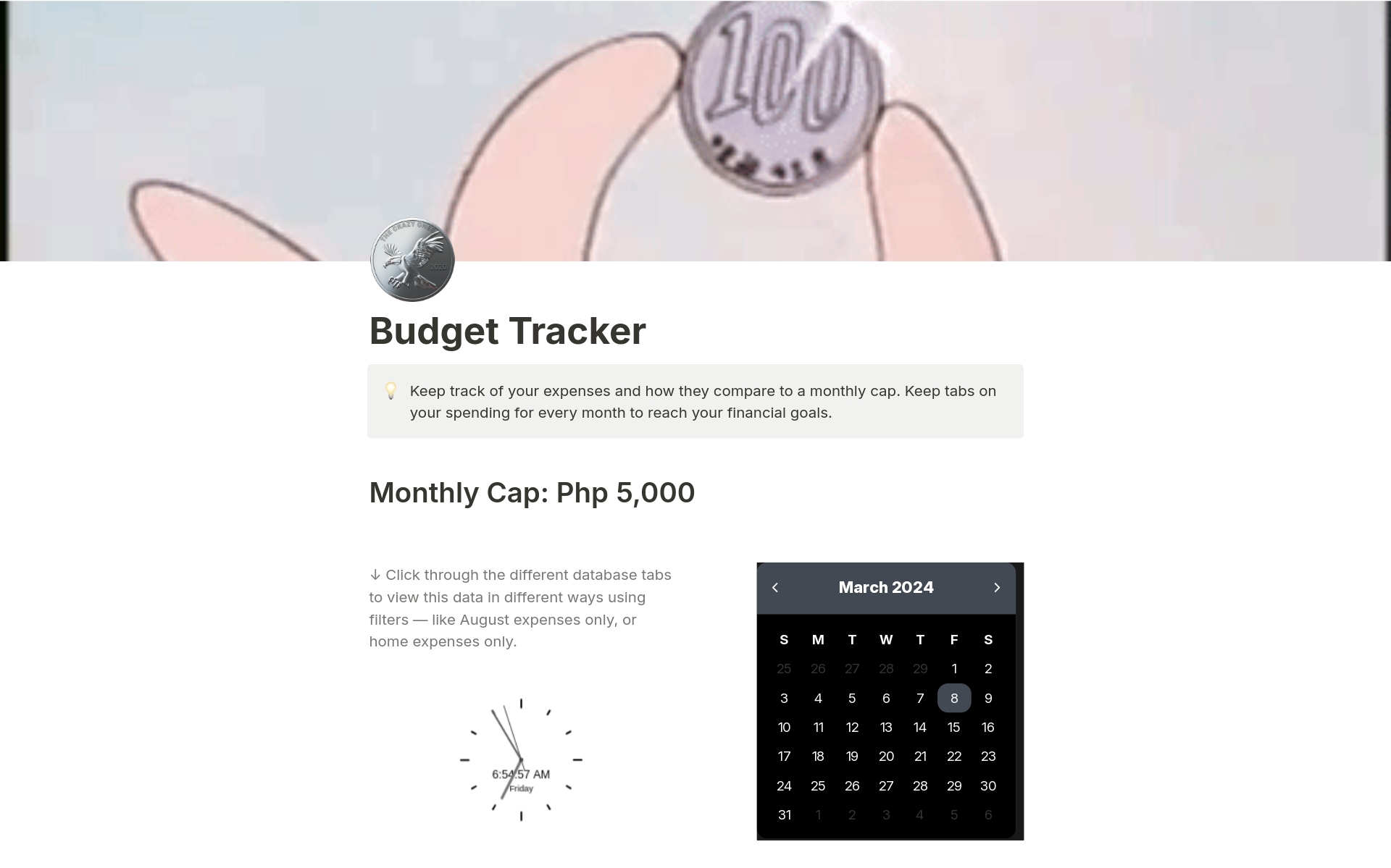 Uma prévia do modelo para Budget Tracker - Pinoy Version