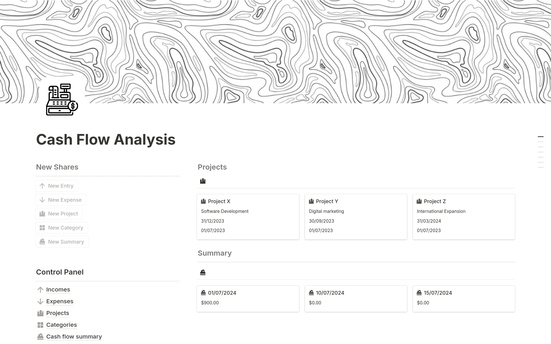 A template preview for Cash Flow Analysis