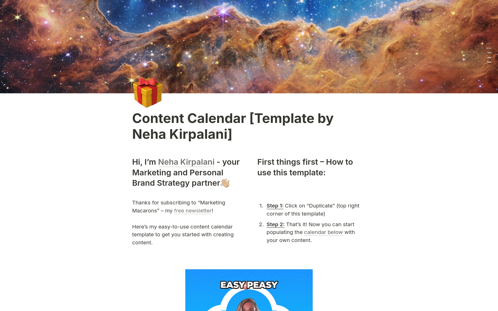 Eine Vorlagenvorschau für The Ultimate Content Calendar 