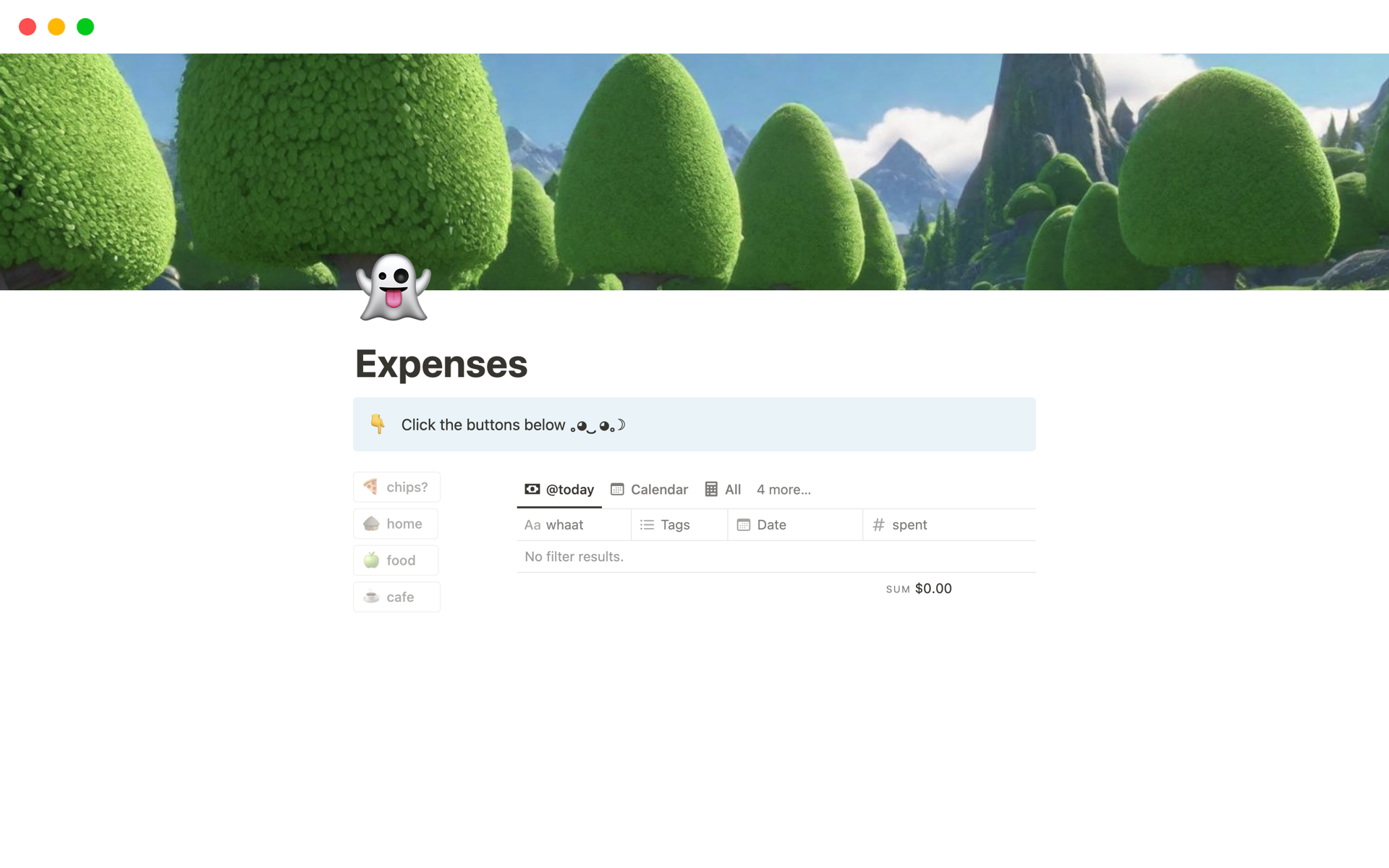 A template preview for Expenses