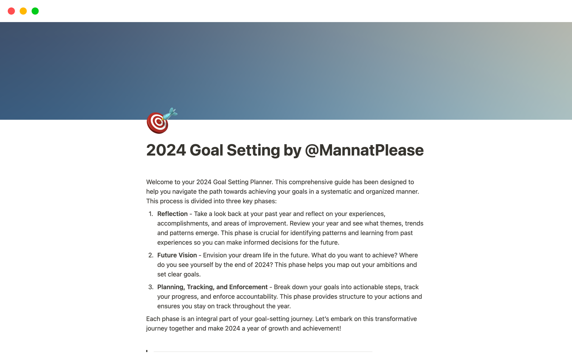 Vista previa de una plantilla para 2024 Goal Setting