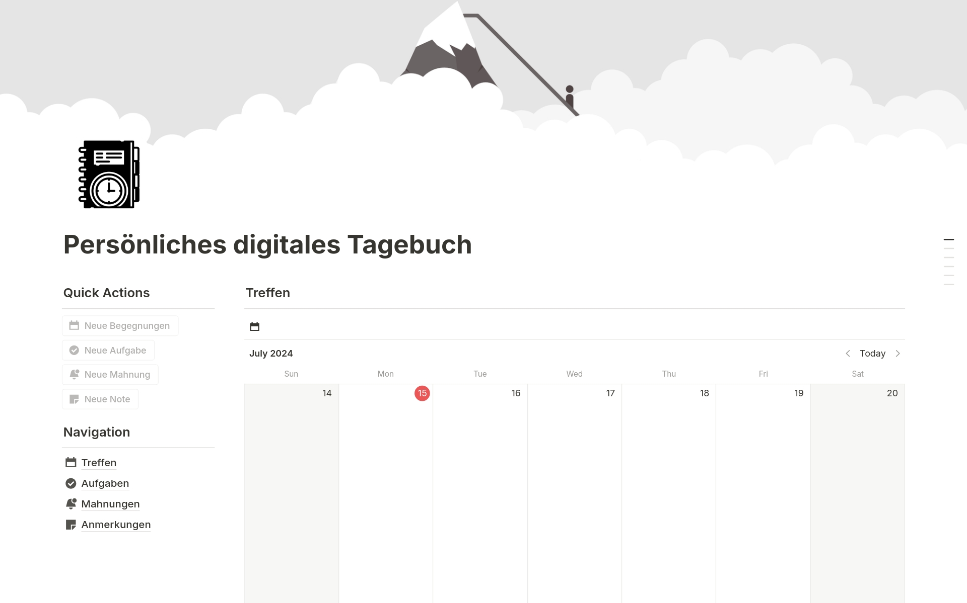 Vista previa de una plantilla para Persönliches digitales Tagebuch