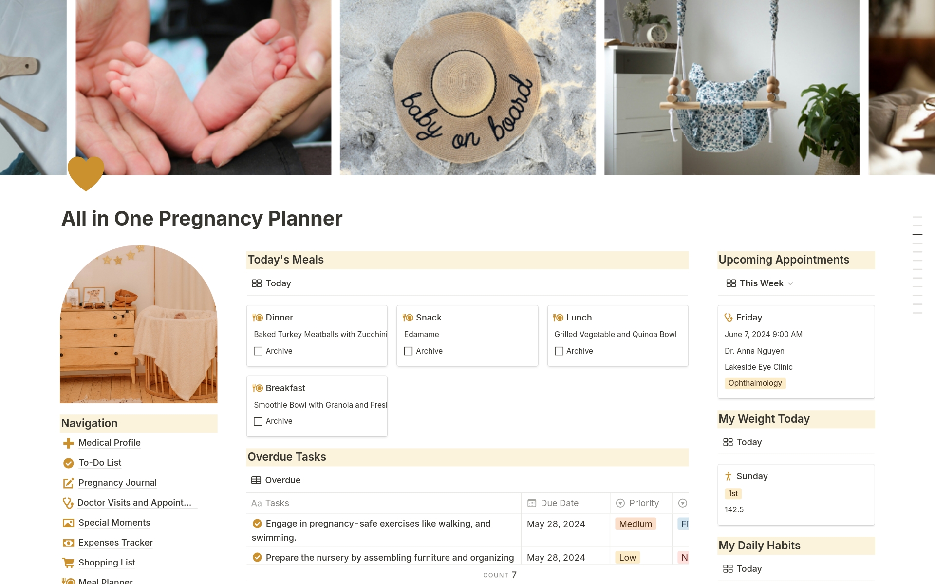 Streamline your journey to motherhood with our All-in-One Notion Pregnancy Planner Template. Organize your pregnancy journal, and prep for your new baby, Notion Template for Pregnants and baby essentials.