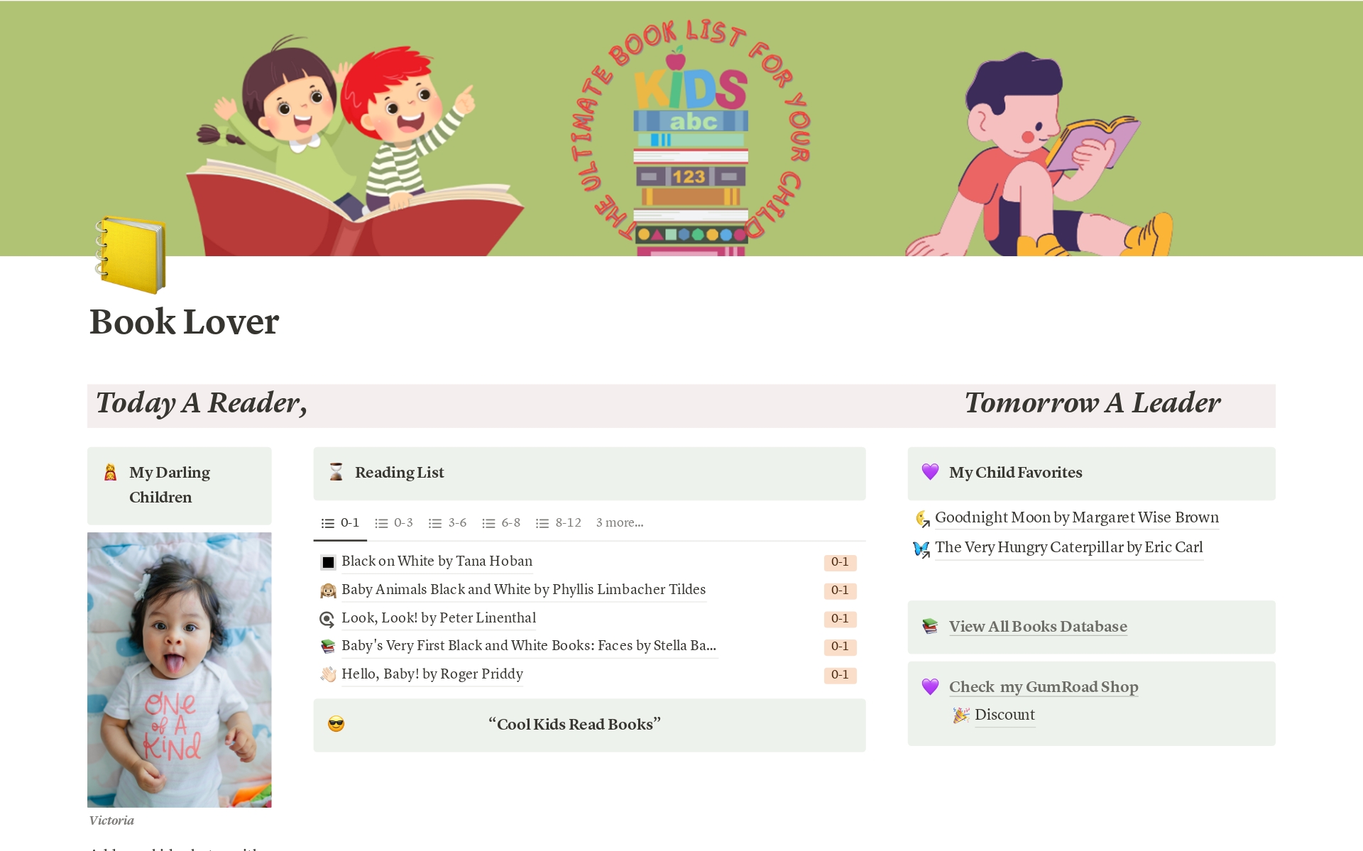 En förhandsgranskning av mallen för Your Child Becomes A Book-Lover