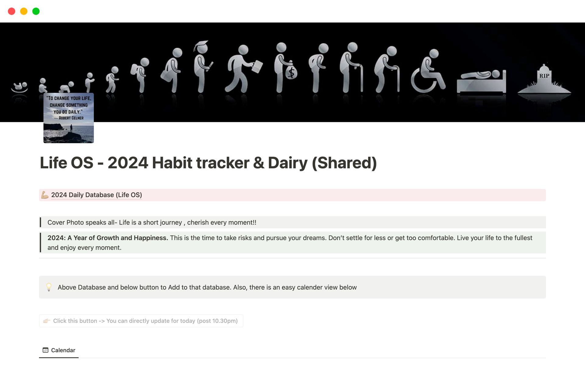 En förhandsgranskning av mallen för Life OS - 2024 Habit tracker & Dairy