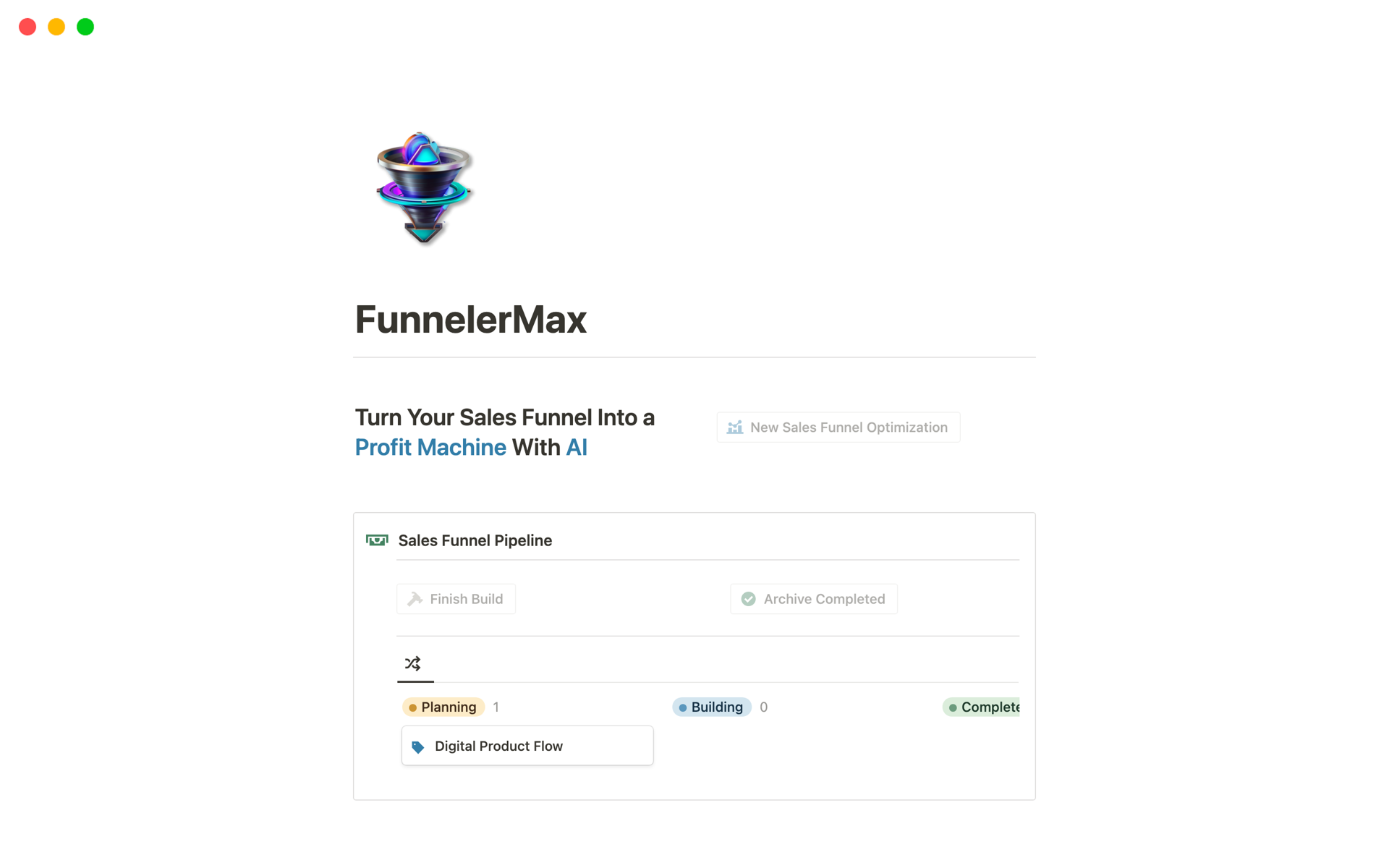 Vista previa de una plantilla para FunnelerMax –Your AI Sales Funnel Machine