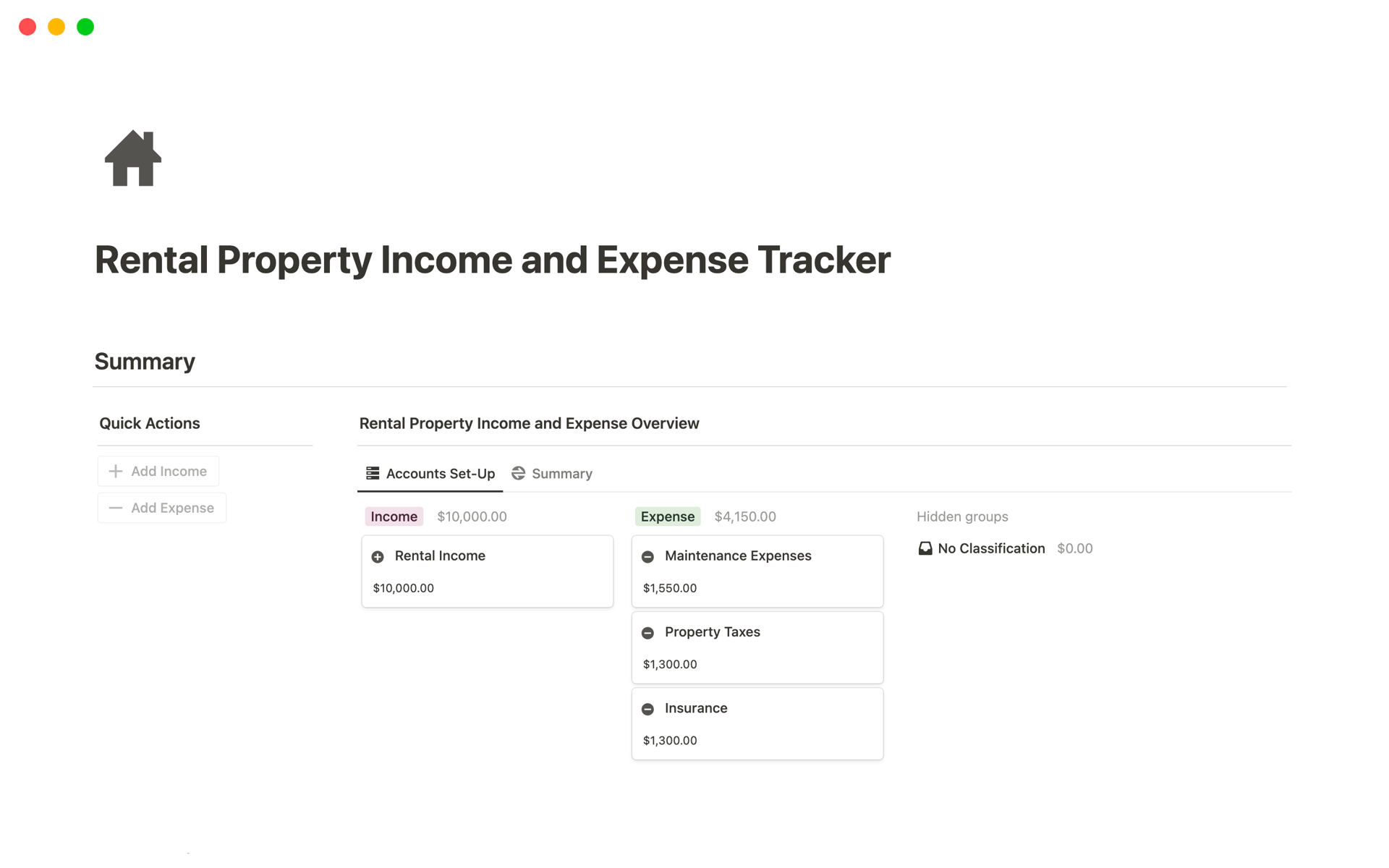 A template preview for Rental Property Income and Expense Tracker