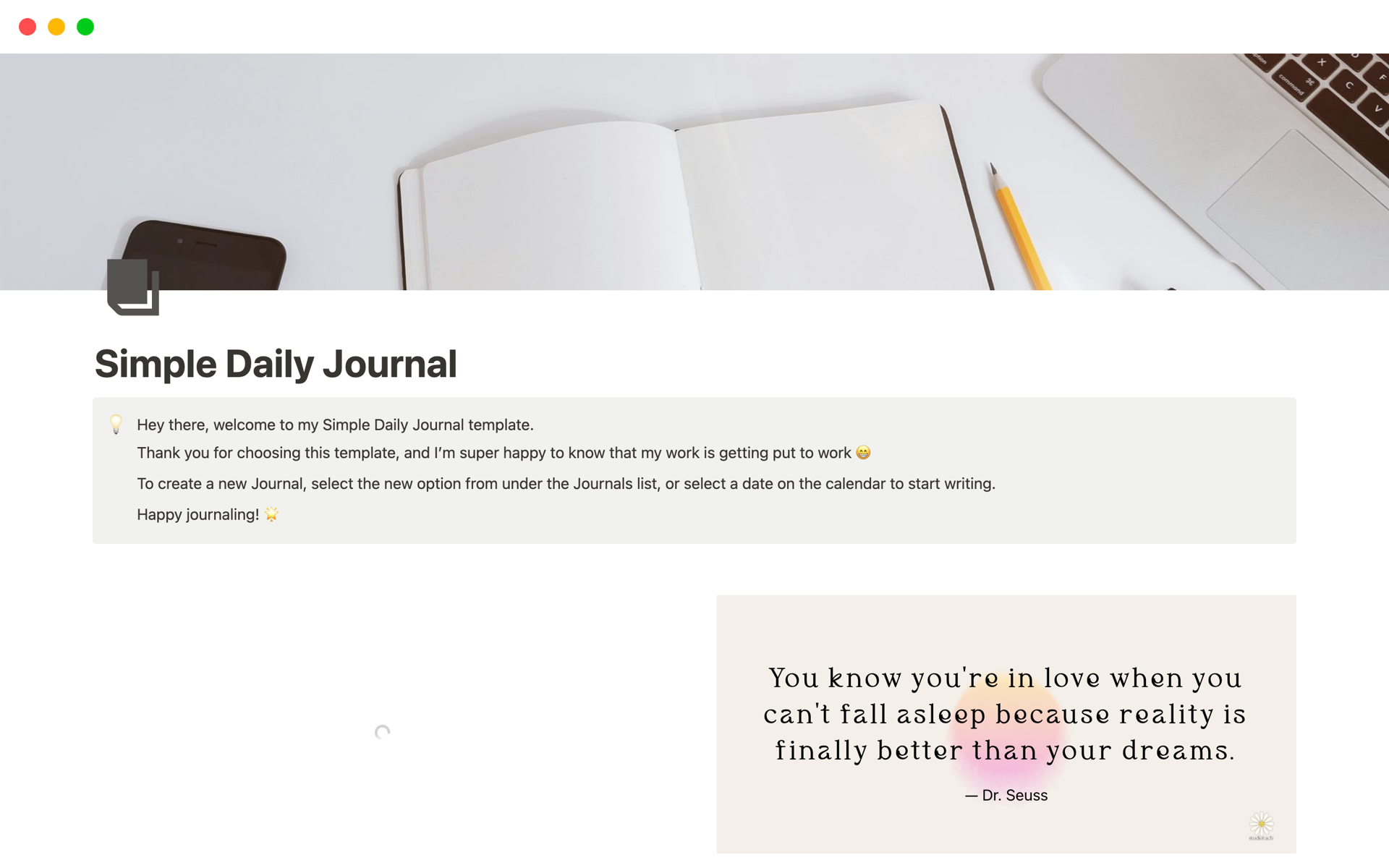 A simple journal template designed for consistent organization. 