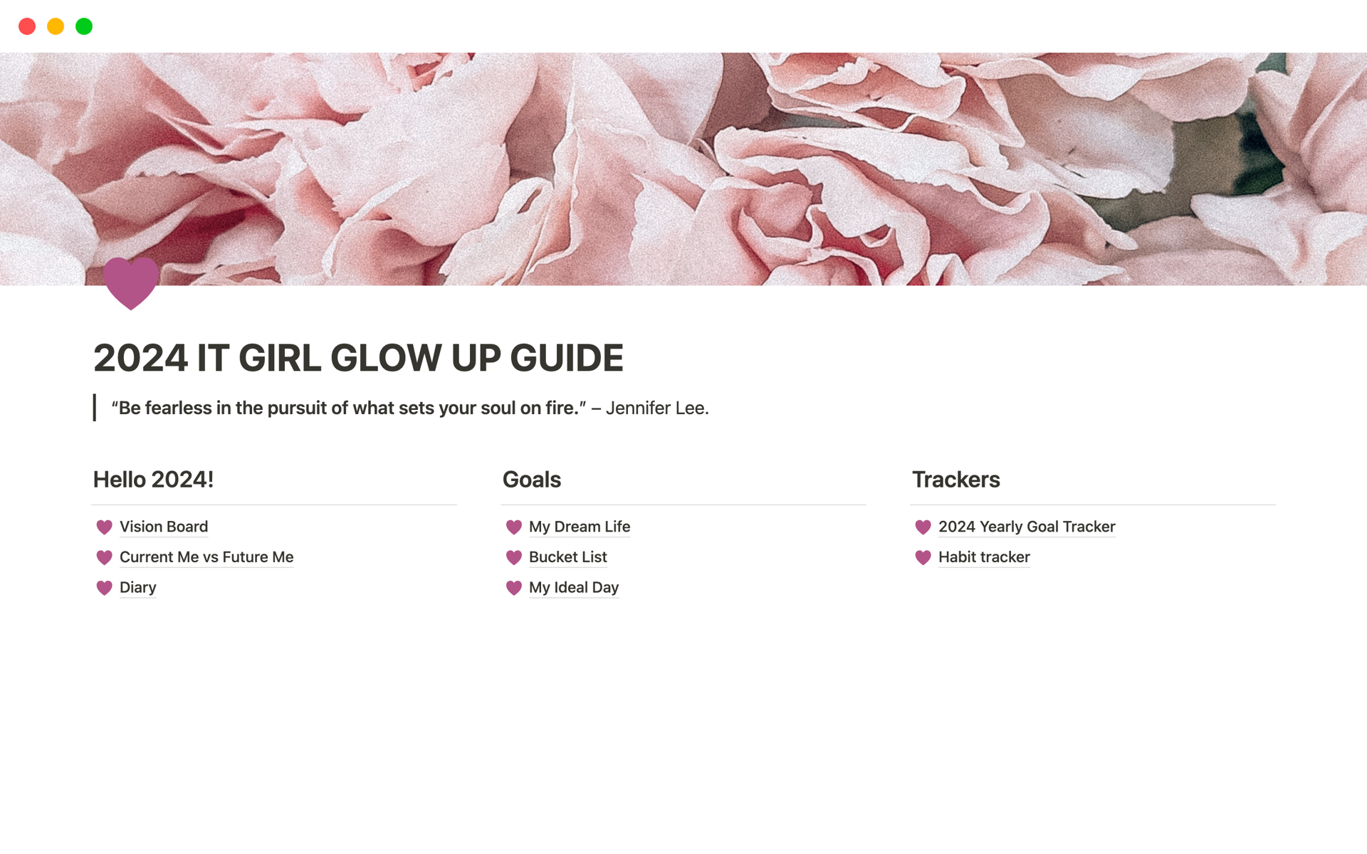En förhandsgranskning av mallen för 2024 It Girl Glow Up Guide