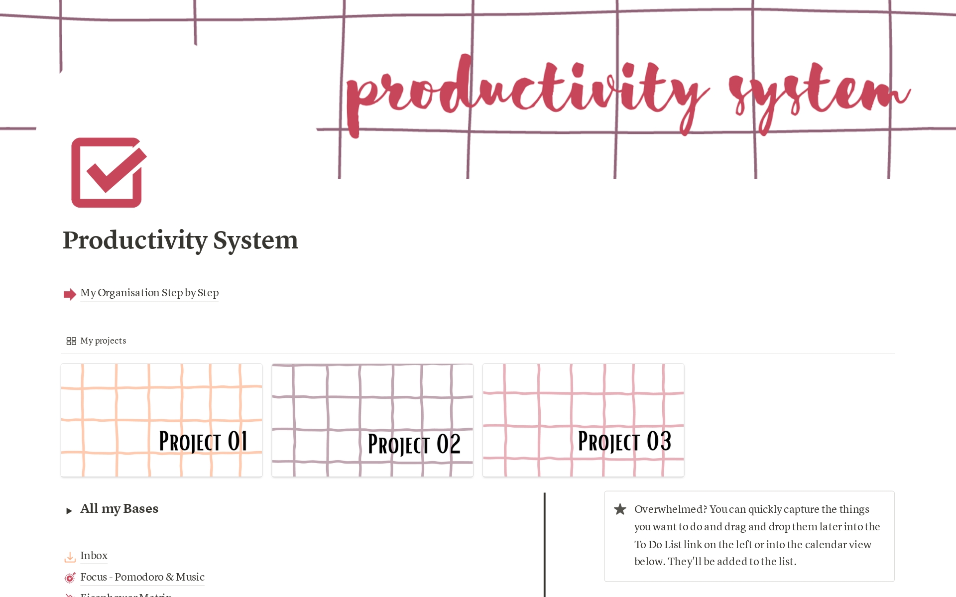 Eine Vorlagenvorschau für Productivity System