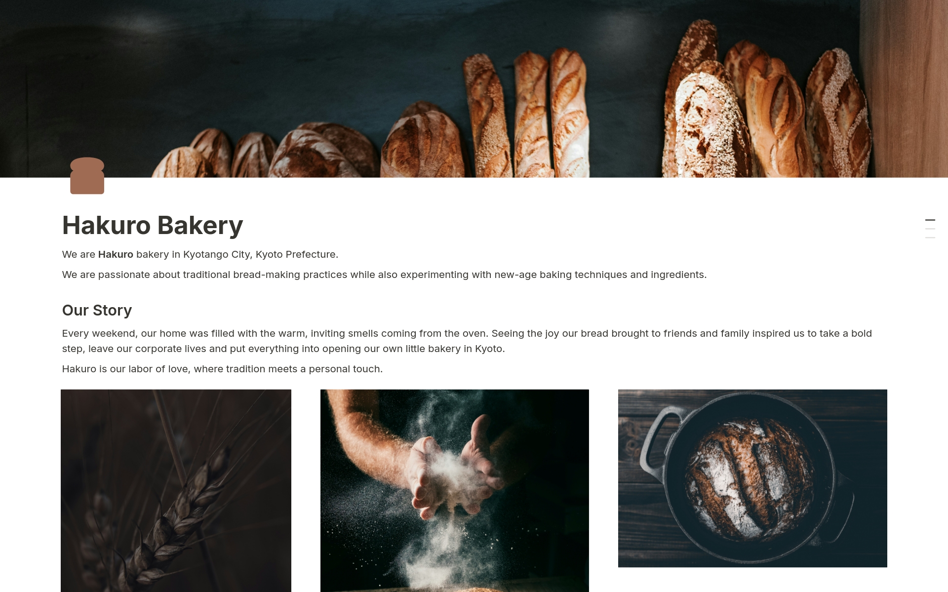 A sleek bakery website template