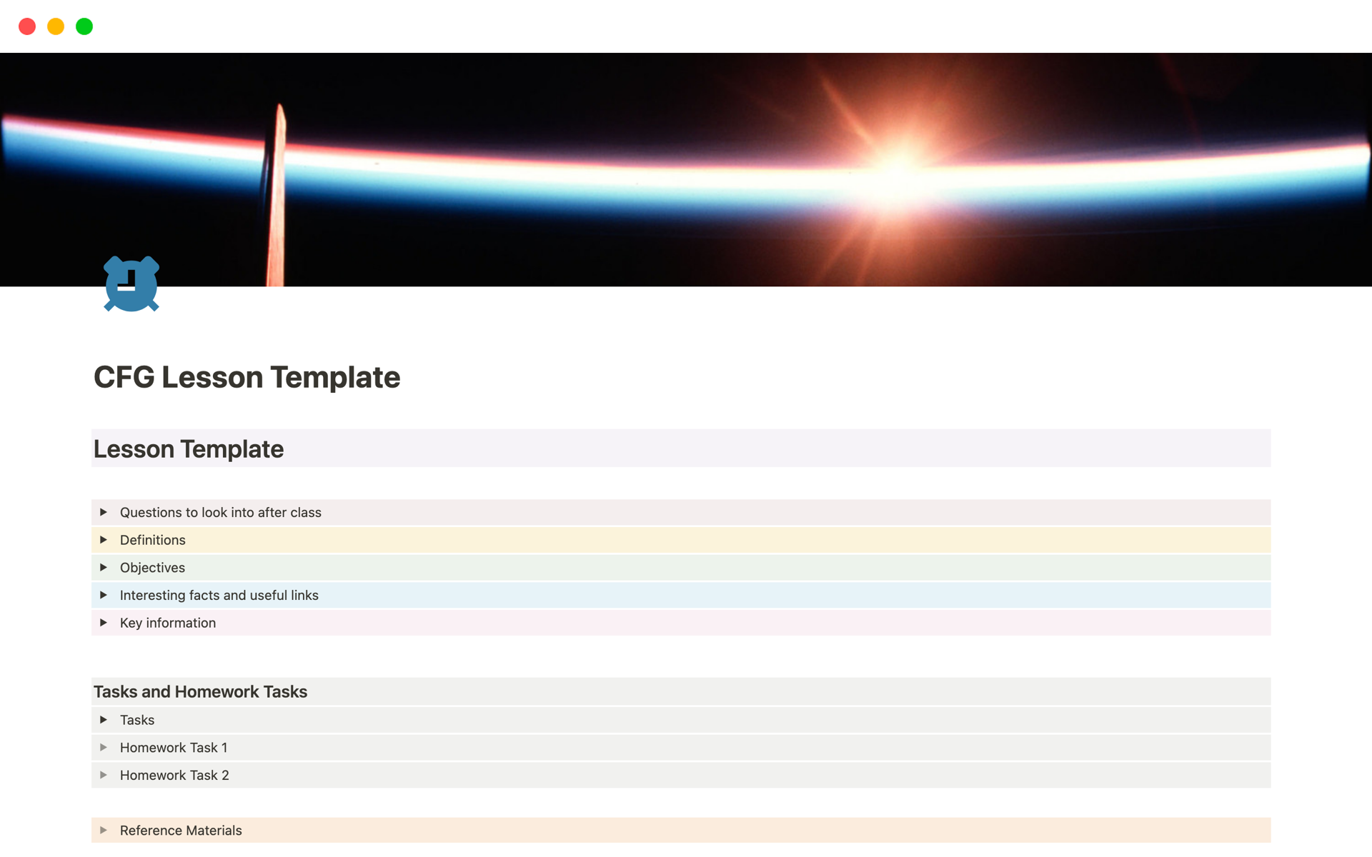 A template preview for CFG Lesson Template