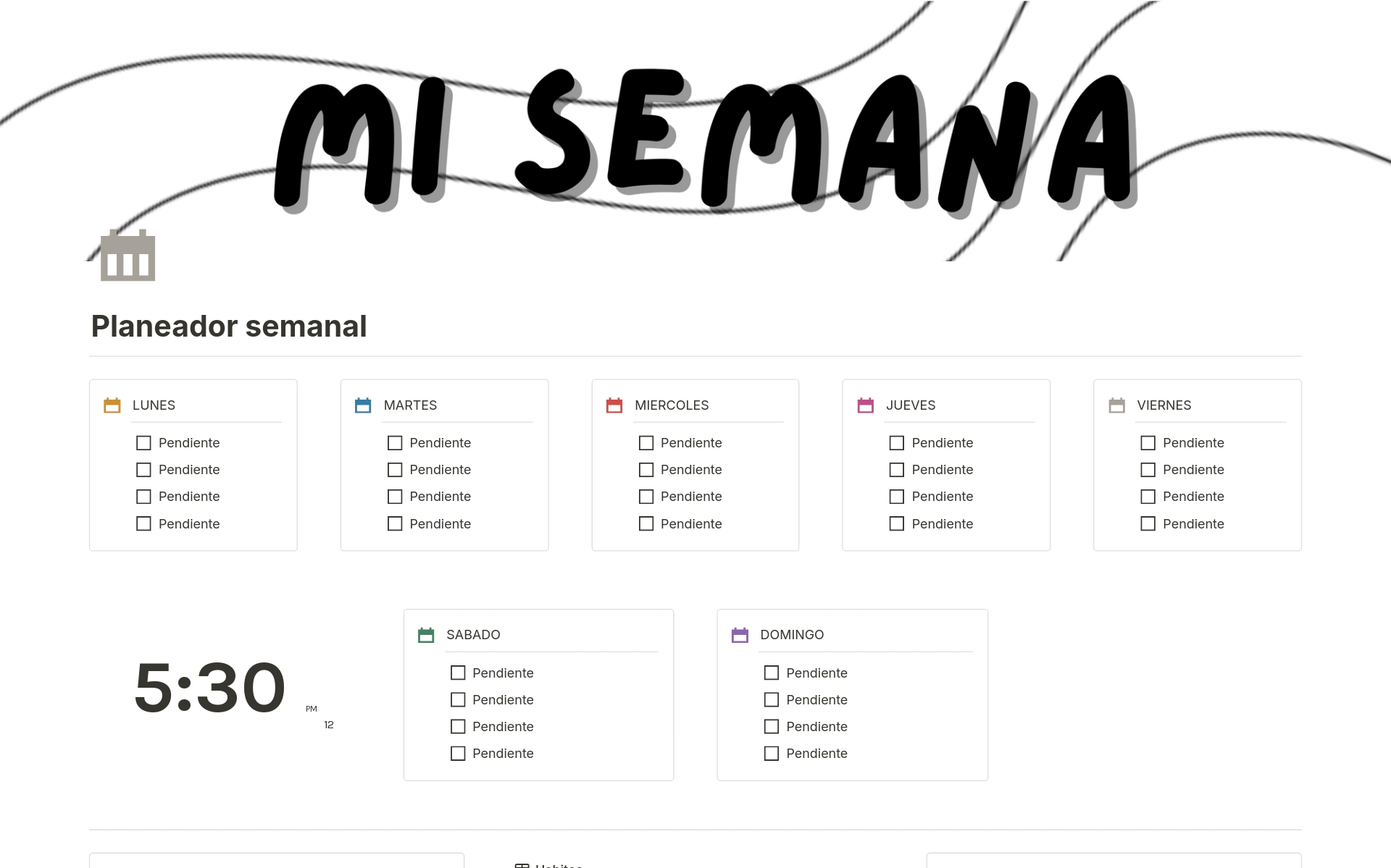 A template preview for Planeador Semanal