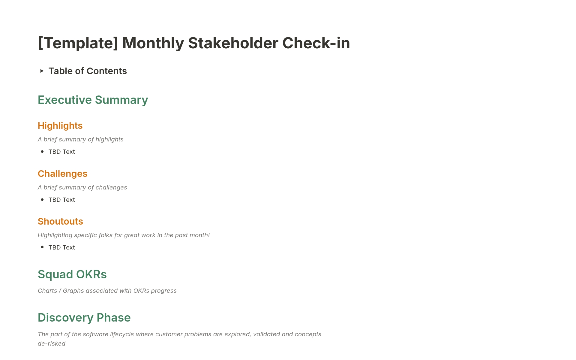 A template preview for Monthly Stakeholder Check-In