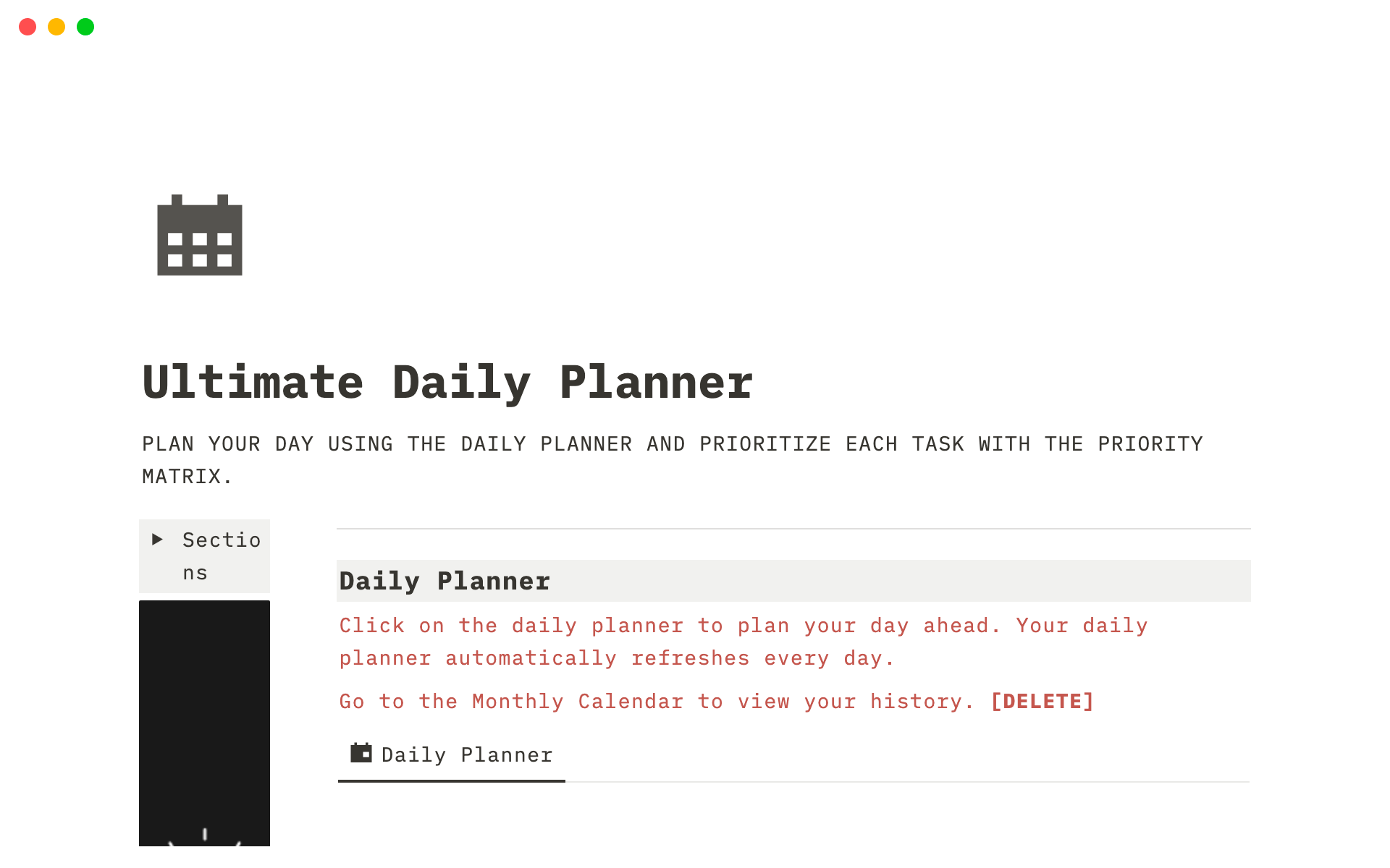 Vista previa de una plantilla para Ultimate Daily Planner
