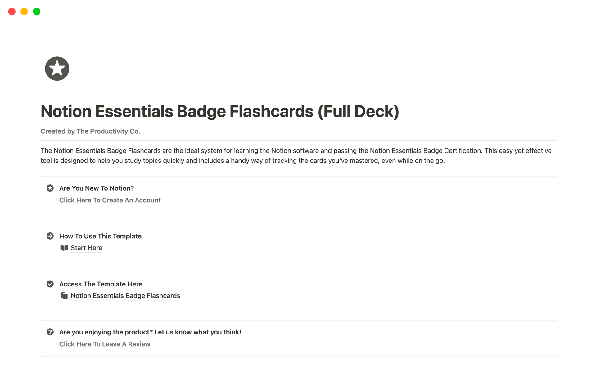 Vista previa de plantilla para Notion Essentials Badge Flashcards (Full Deck)