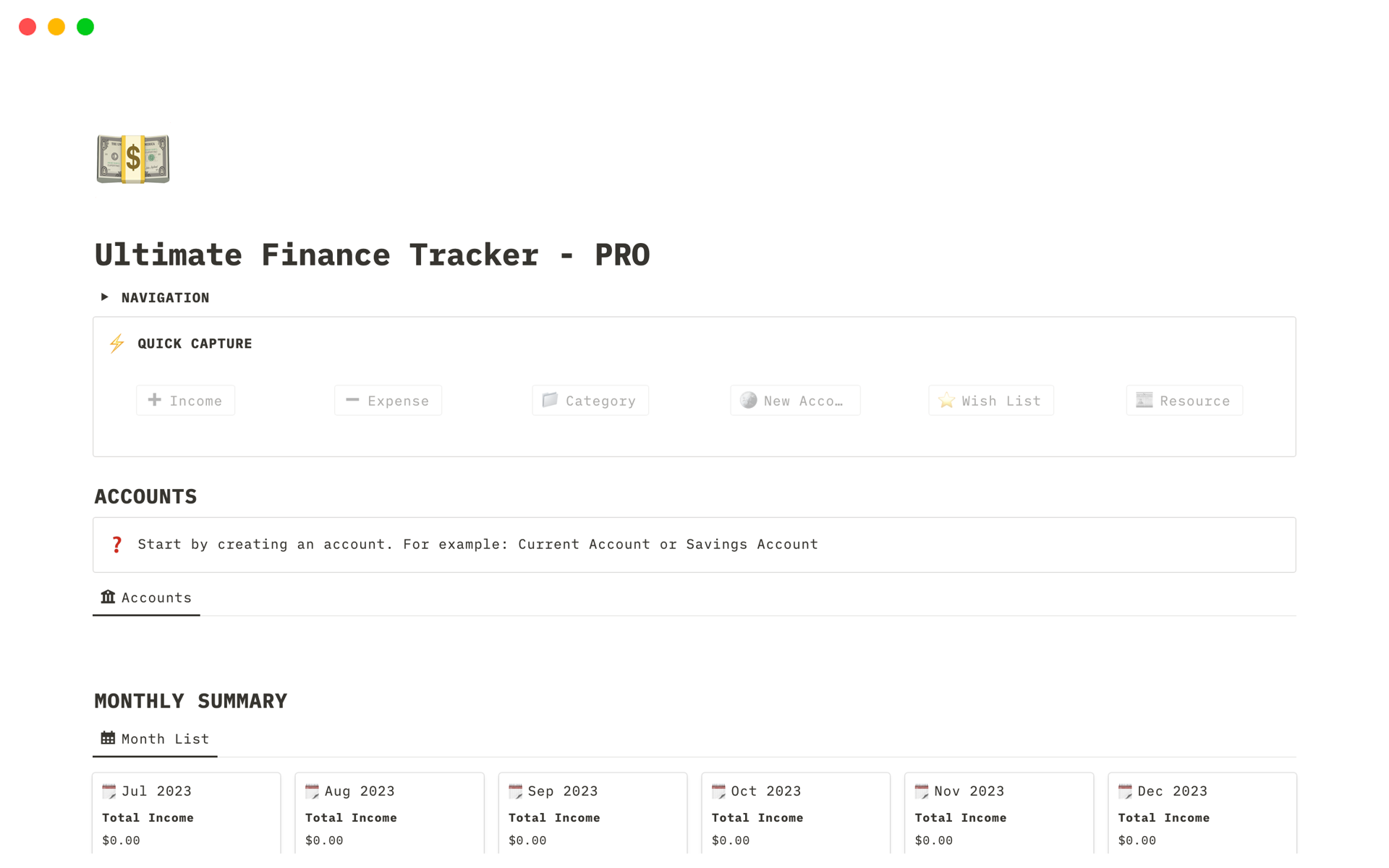 A template preview for Ultimate Finance Tracker - PRO