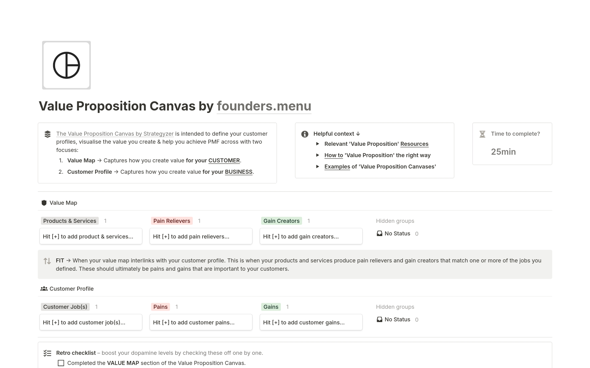 A template preview for FOUNDERS Value Proposition