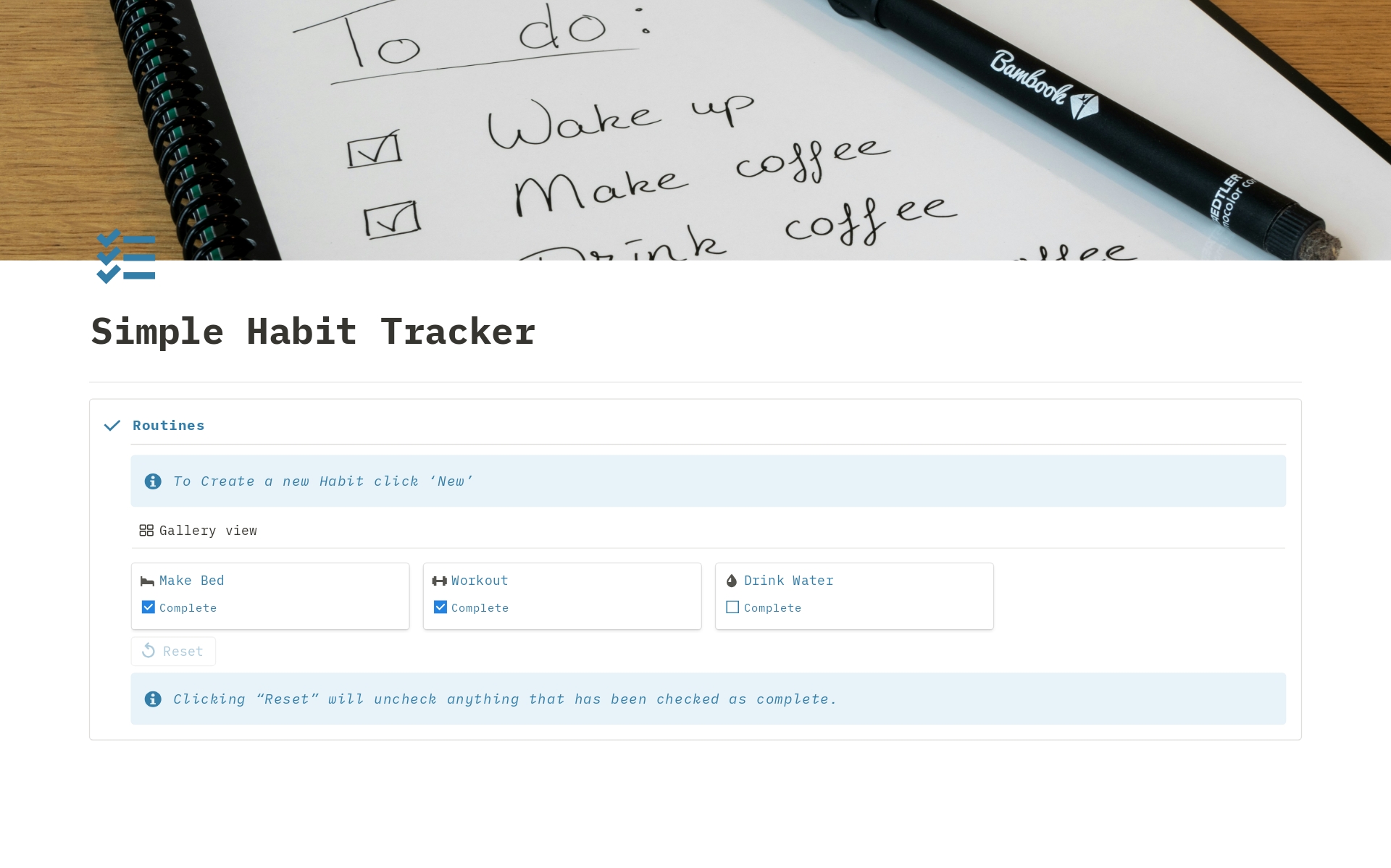 Track and improve your daily habits effortlessly with the Simple Habit Tracker Notion Template. This user-friendly tool helps you set goals, monitor progress, and cultivate positive routines, enhancing your productivity and well-being.