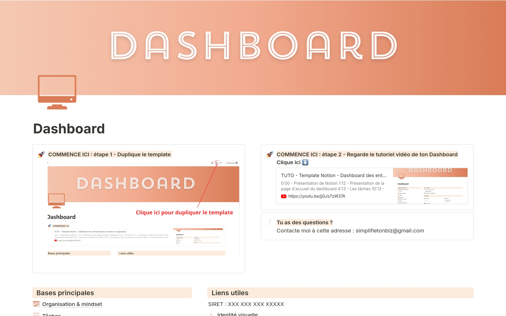 Eine Vorlagenvorschau für Dashboard gestion entreprise - Tâches, projets,...