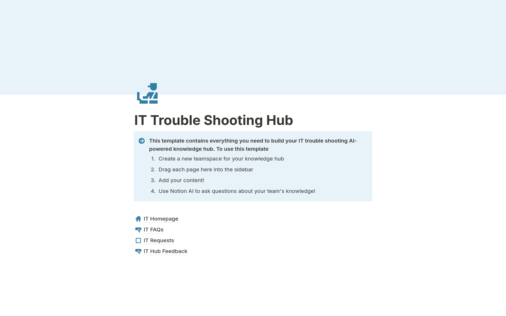 A template preview for AI IT Trouble Shooting Hub