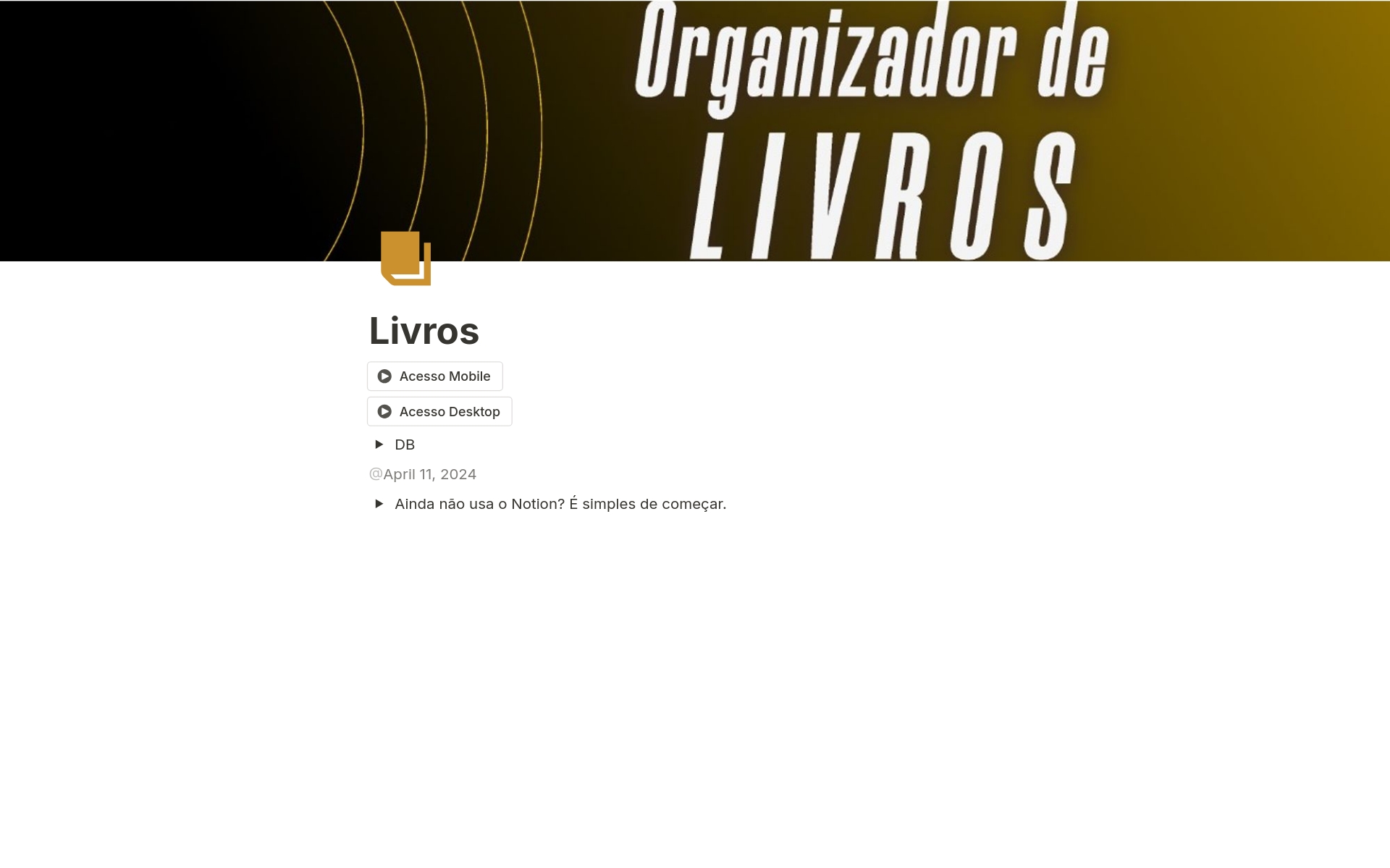 En förhandsgranskning av mallen för Organizador de Livros