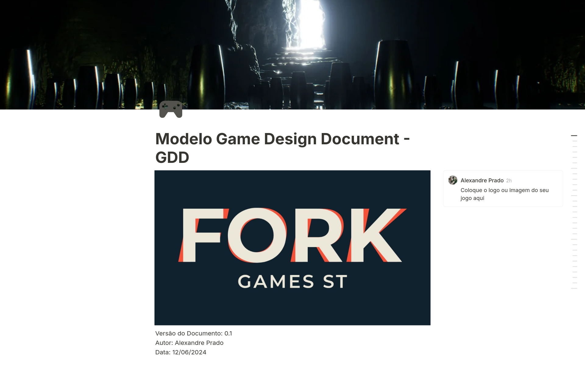 Uma prévia do modelo para Modelo GDD - Game Design Document - PT/BR