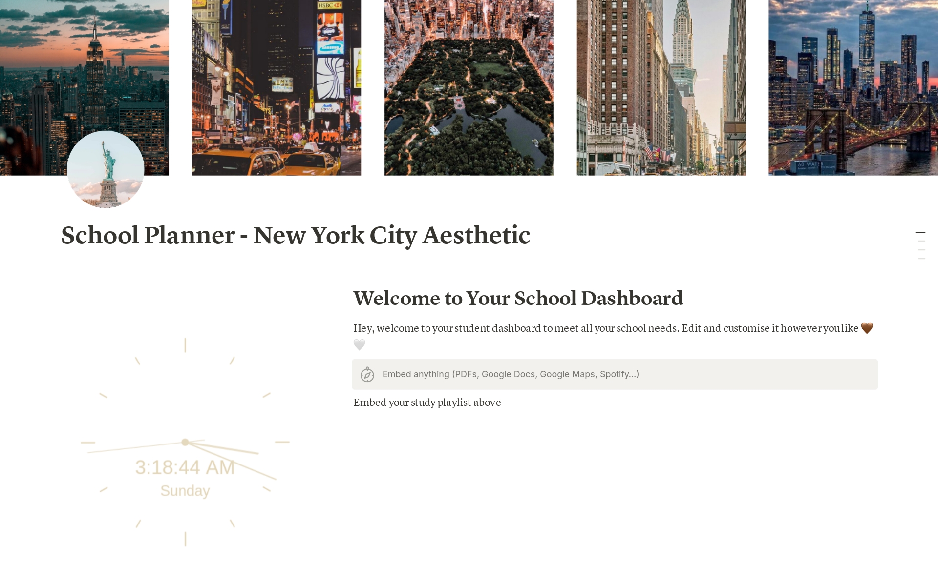 A template preview for New York School Planner