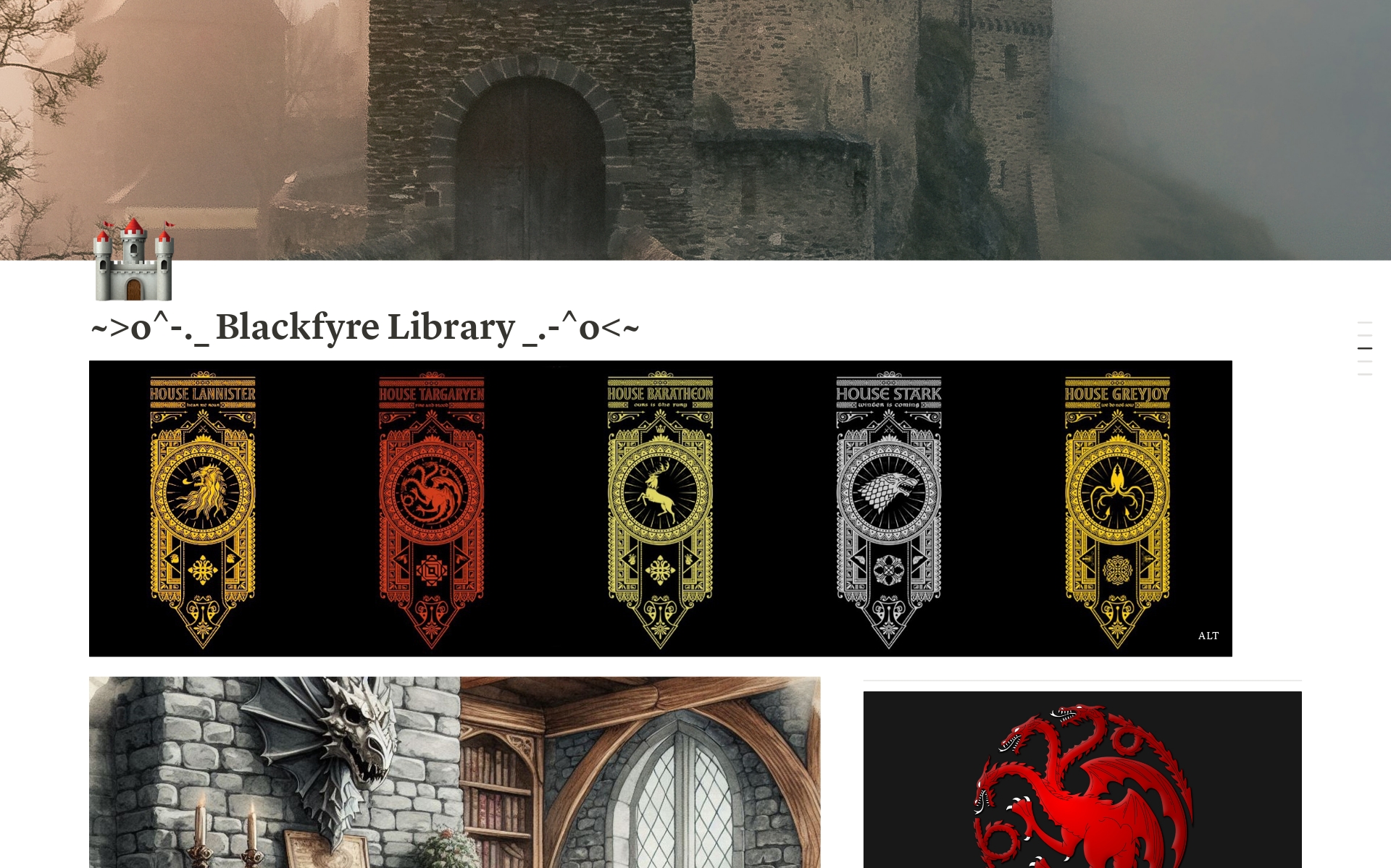 A template featuring creative commons media related to House of the Dragon and Game of Thrones. There are free to use wallpapers, emojis, ascii art, and more.