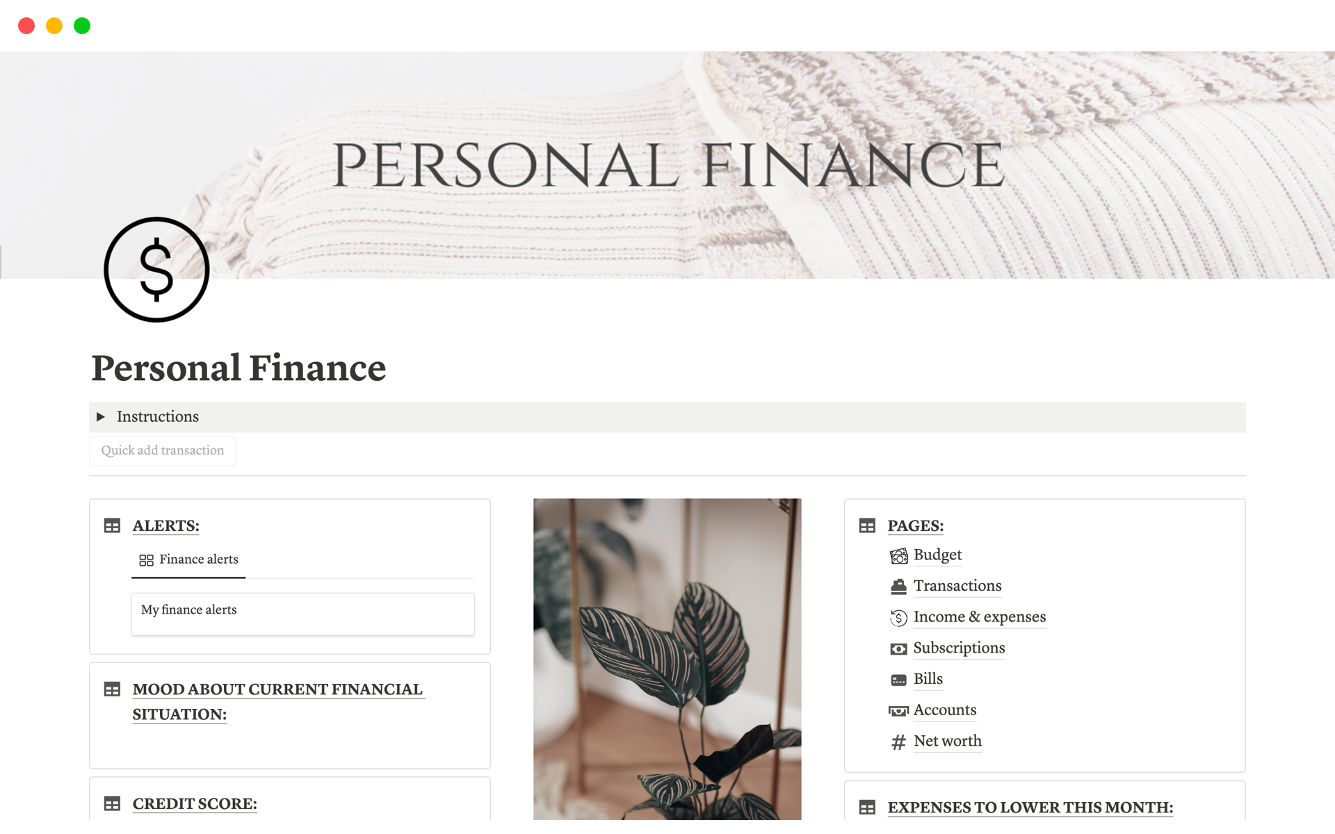 A template preview for Personal Finance