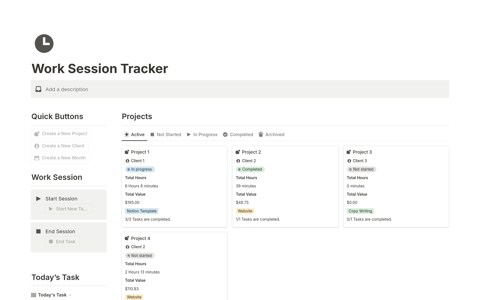 Vista previa de una plantilla para Work Session Tracker