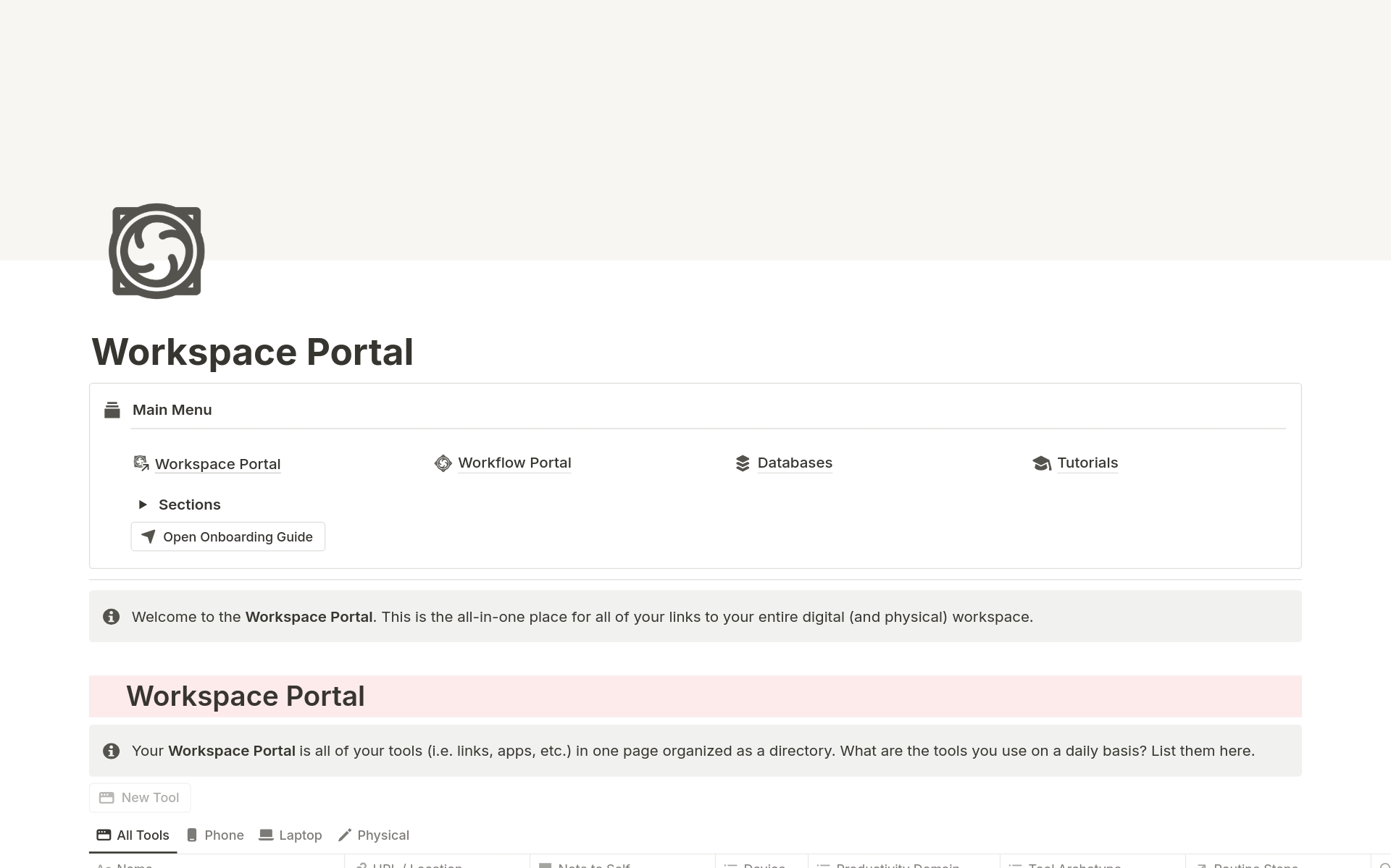 En förhandsgranskning av mallen för Workspace Portal