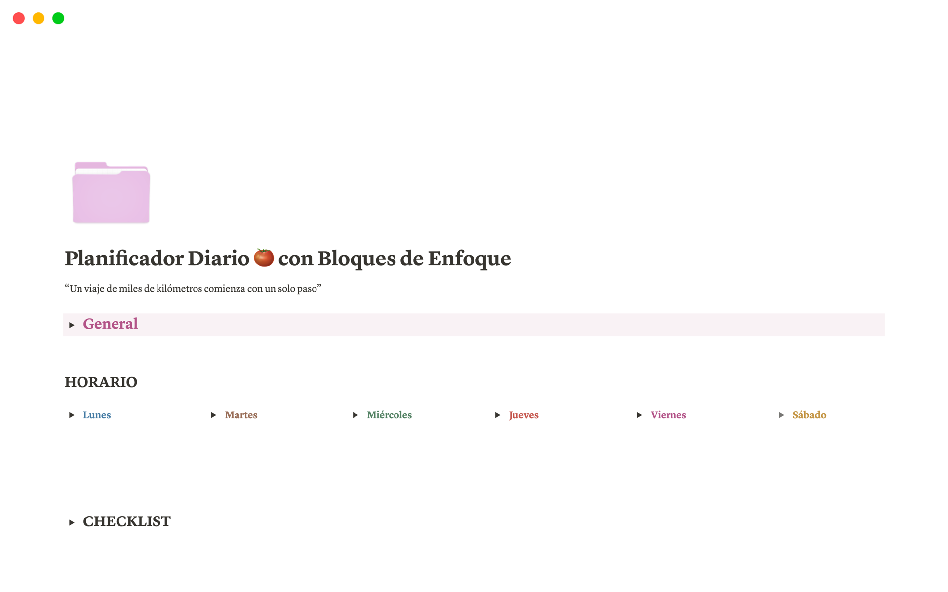 En förhandsgranskning av mallen för Planificador Diario 🍅 con Bloques de Enfoque