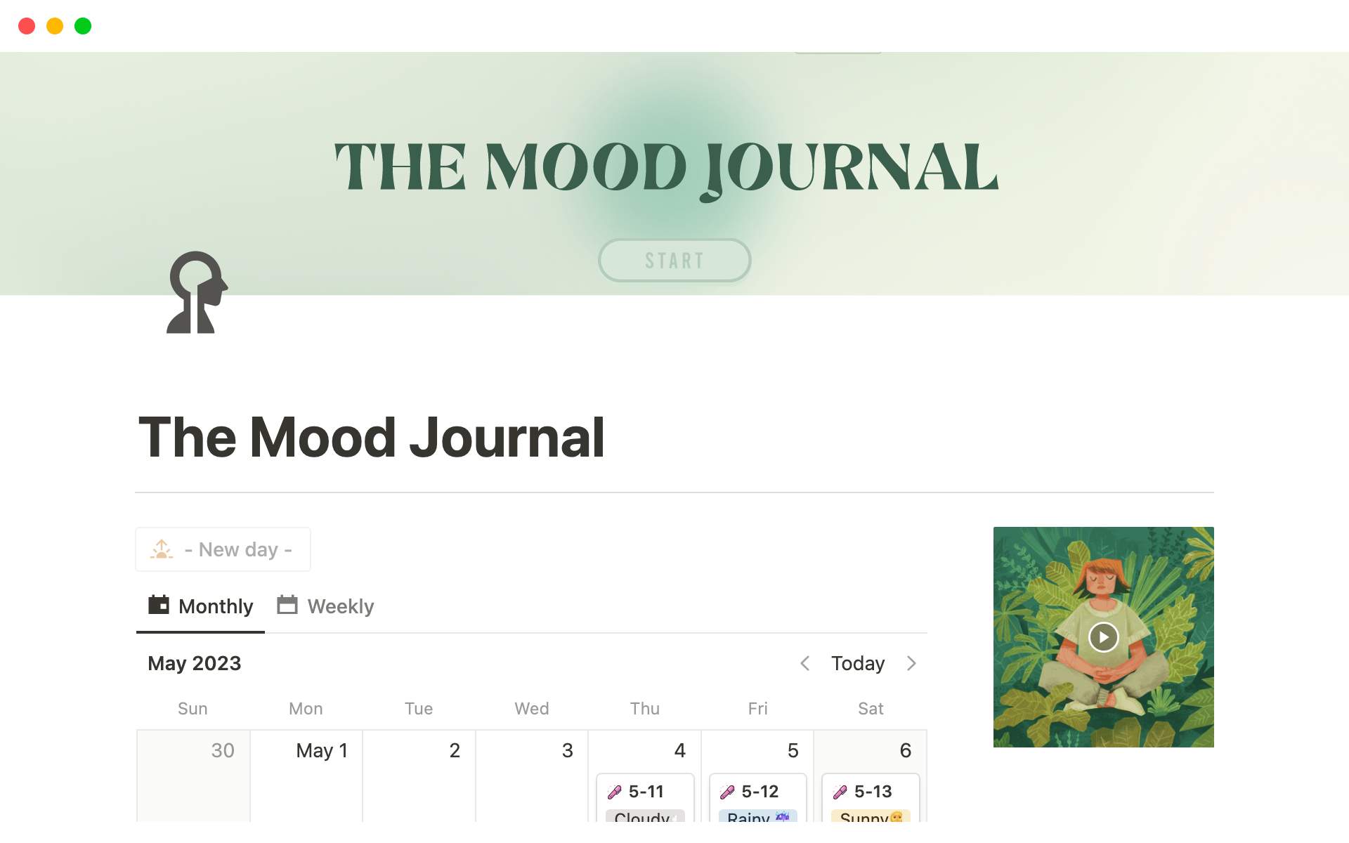 Uma prévia do modelo para The Mood Journal