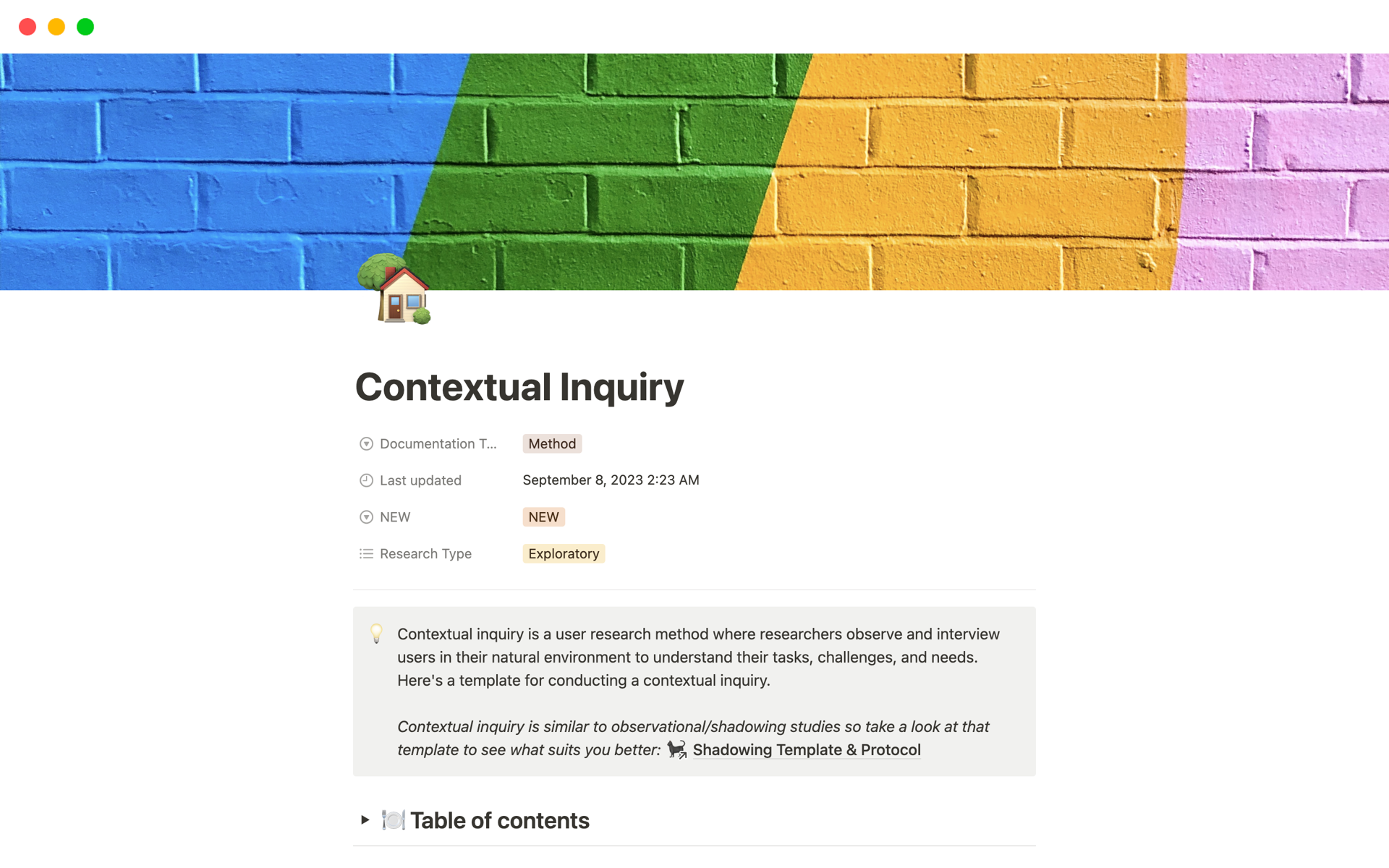 En forhåndsvisning av mal for Contextual Inquiry UX Research