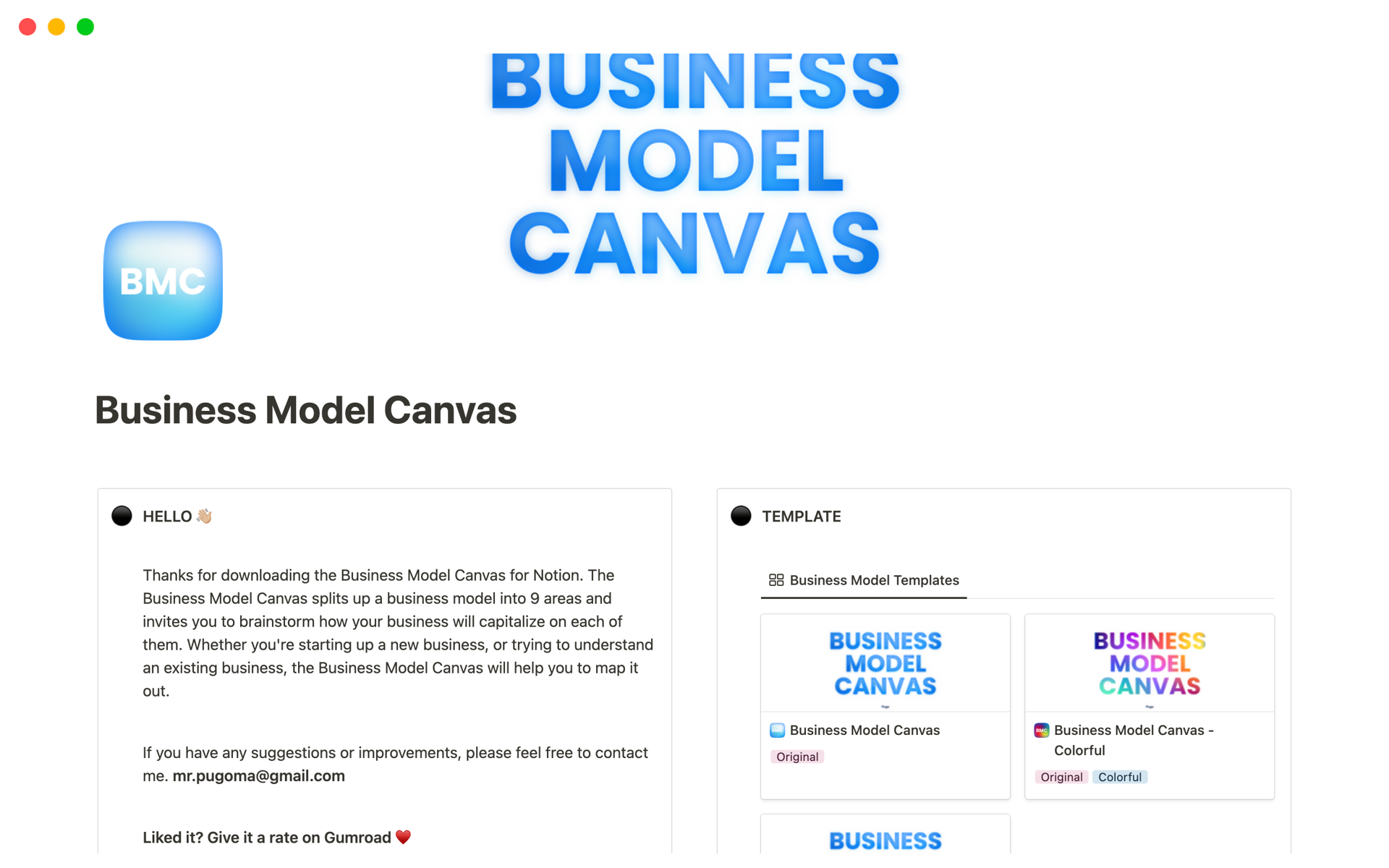 Vista previa de una plantilla para Business Model Canvas