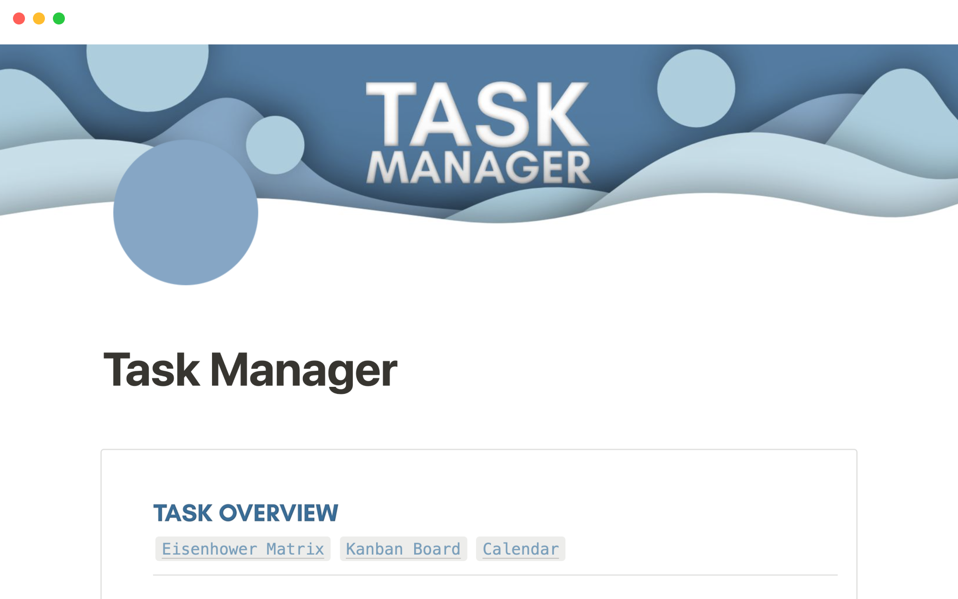 En förhandsgranskning av mallen för Task manager
