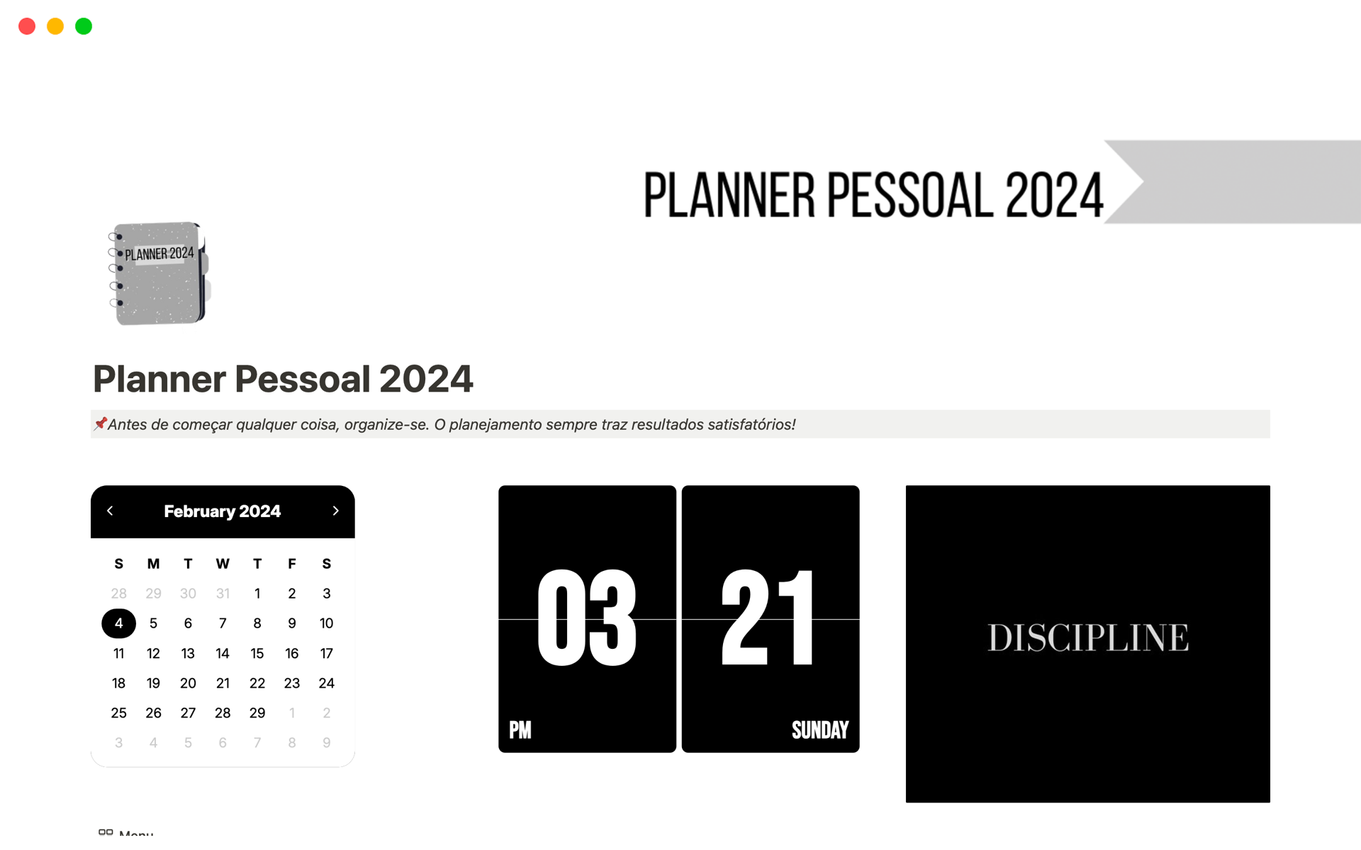 A template preview for Planner Pessoal 2024