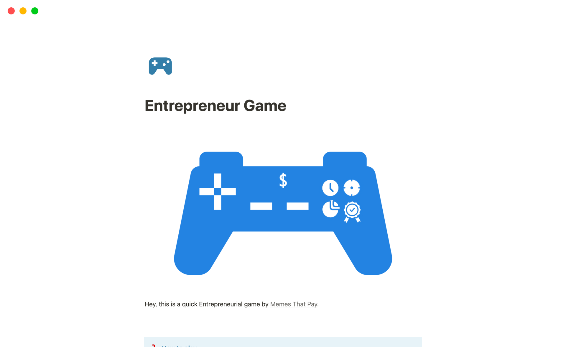 Vista previa de plantilla para Entrepreneur's Game